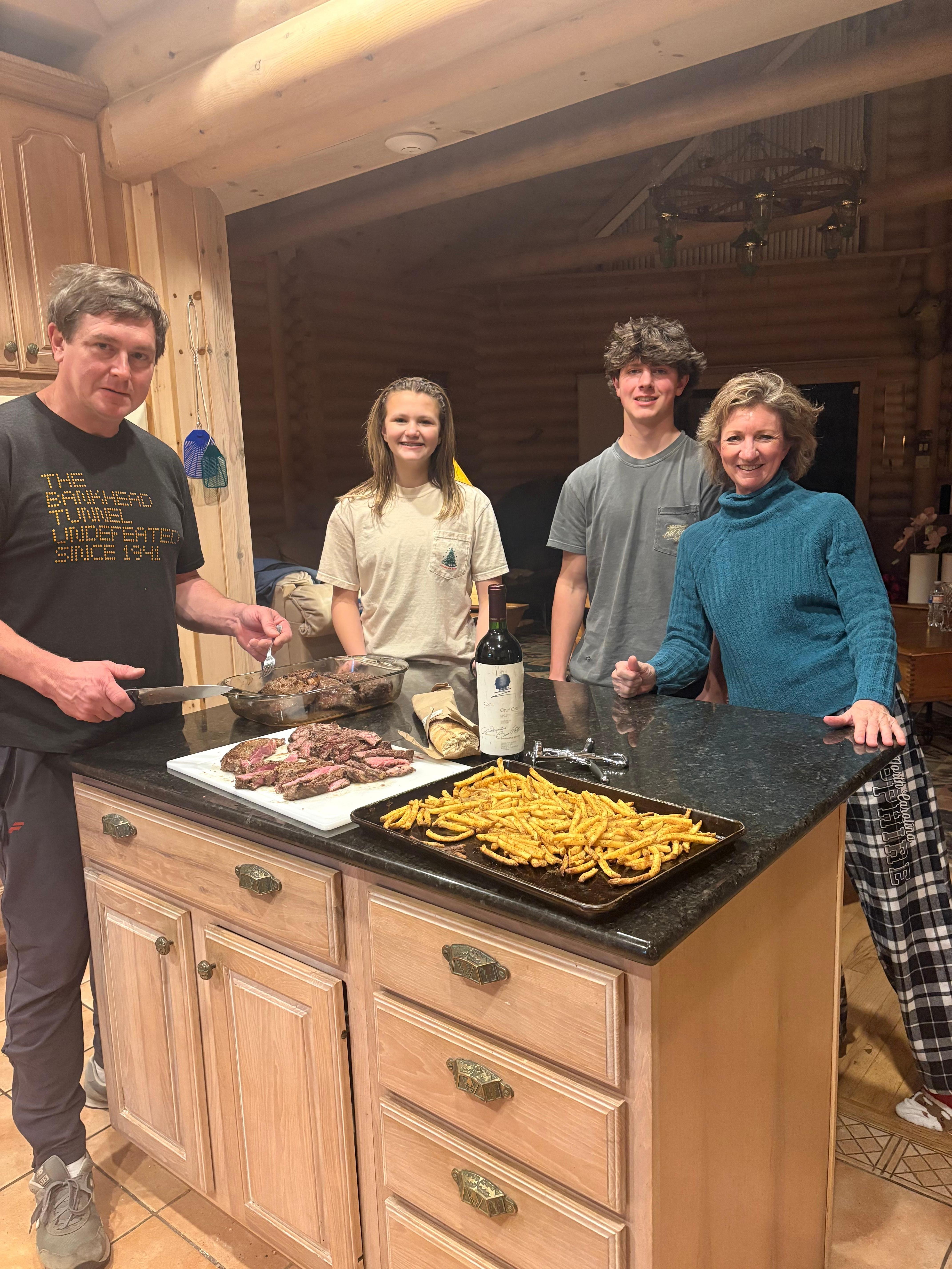 New Year’s special dinner prepared by my son in law. Well stocked kitchen!
