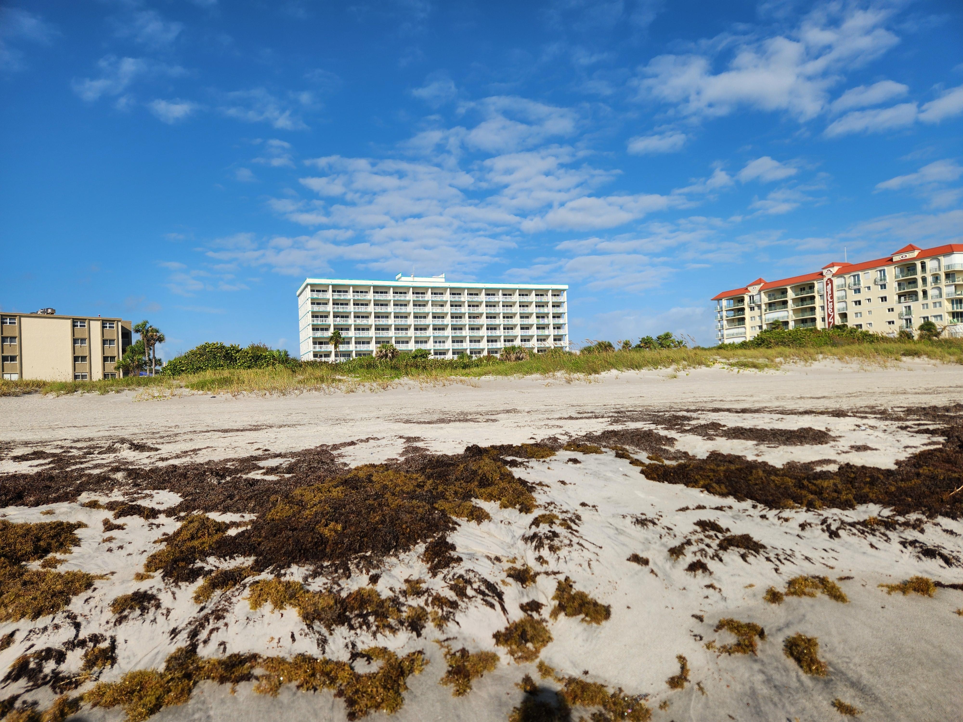 View of Discovery Beach Resort from the beach. 