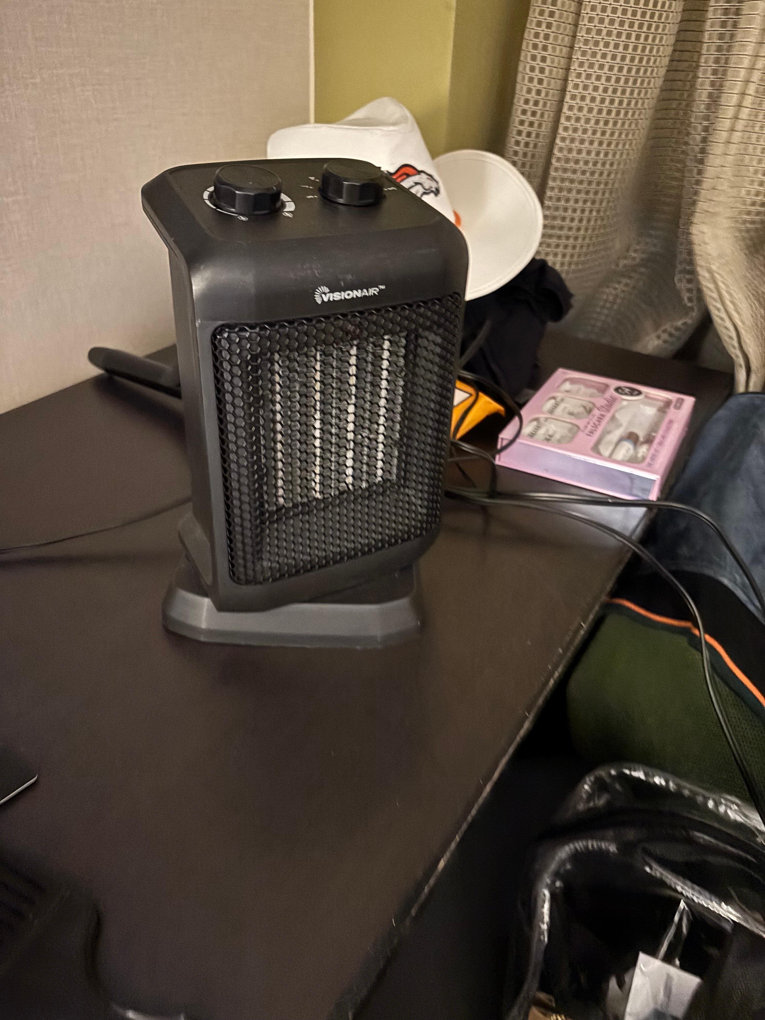 This is the heater they offered to accommodate us but it didnt warm up the room 