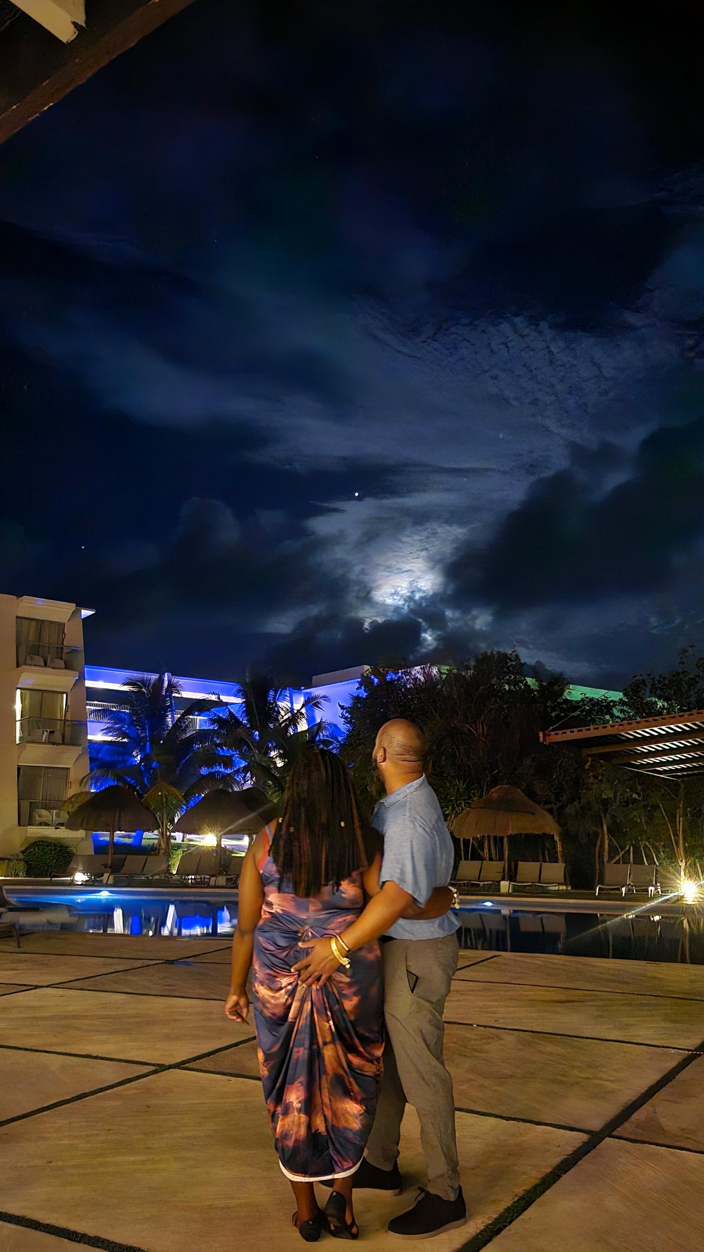 Checking out the full moon after dinner at Butchers