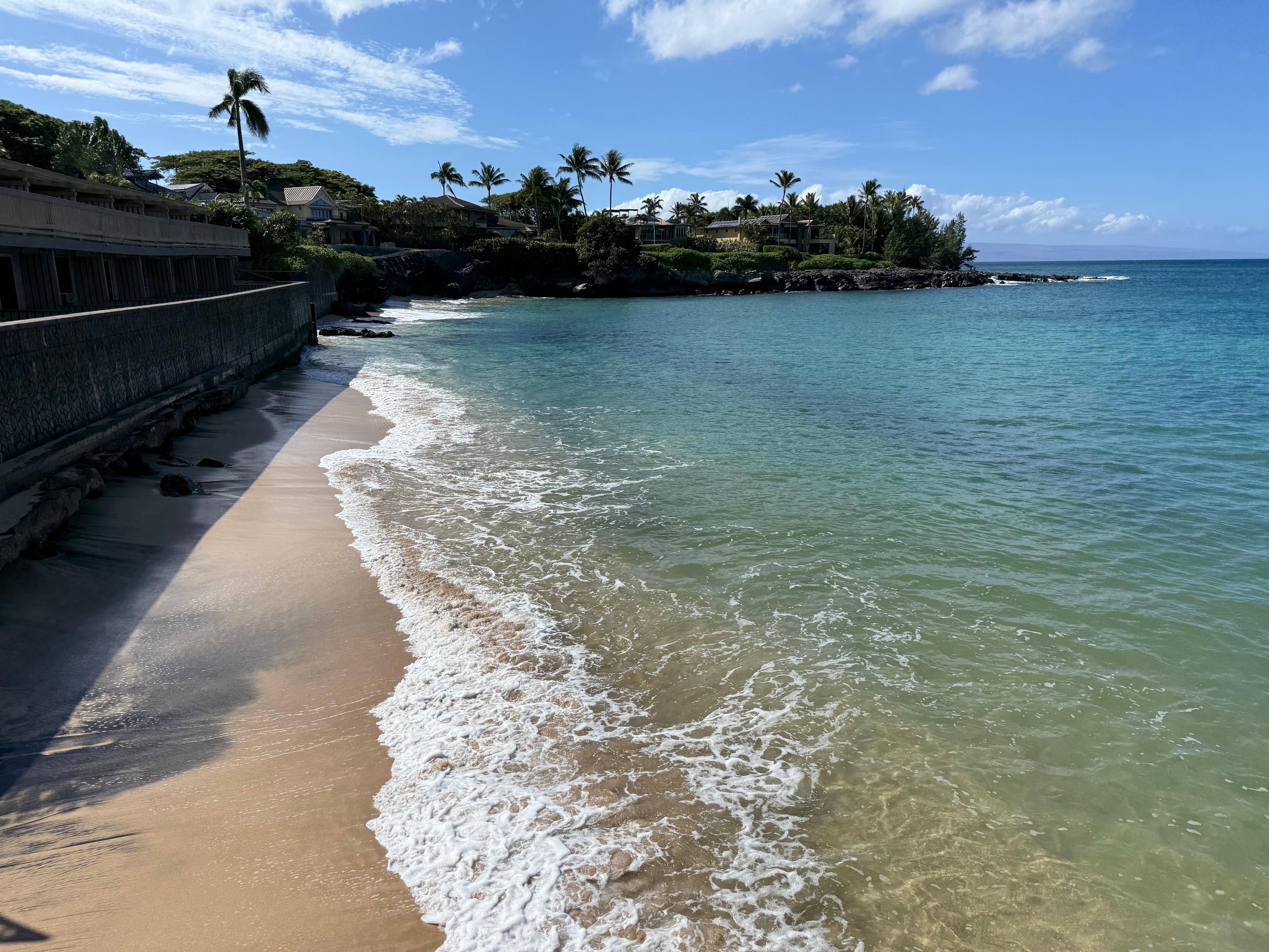 Beach and sea wall looking south