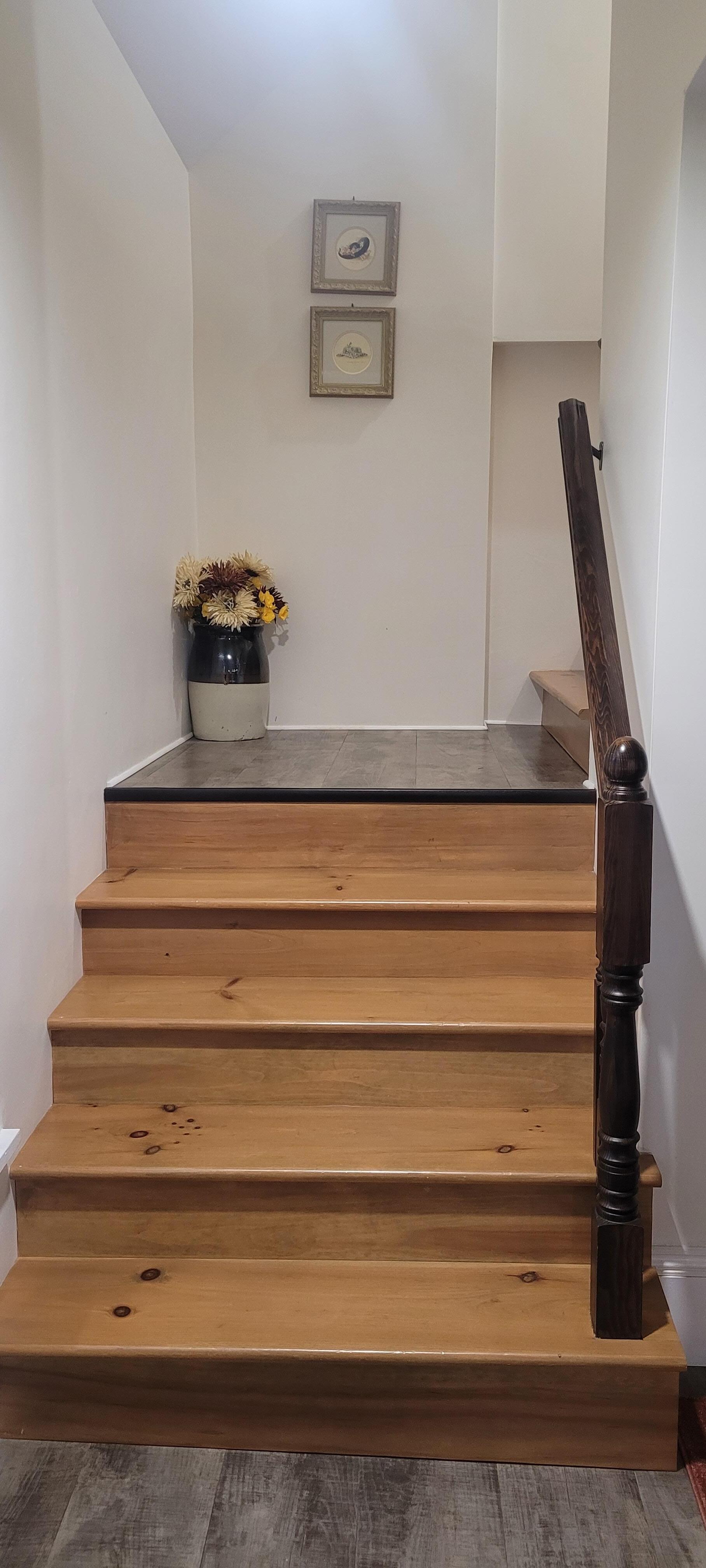 Stairs to the bedroom and bathroom level