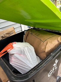 1 full garbage bin upon arrival