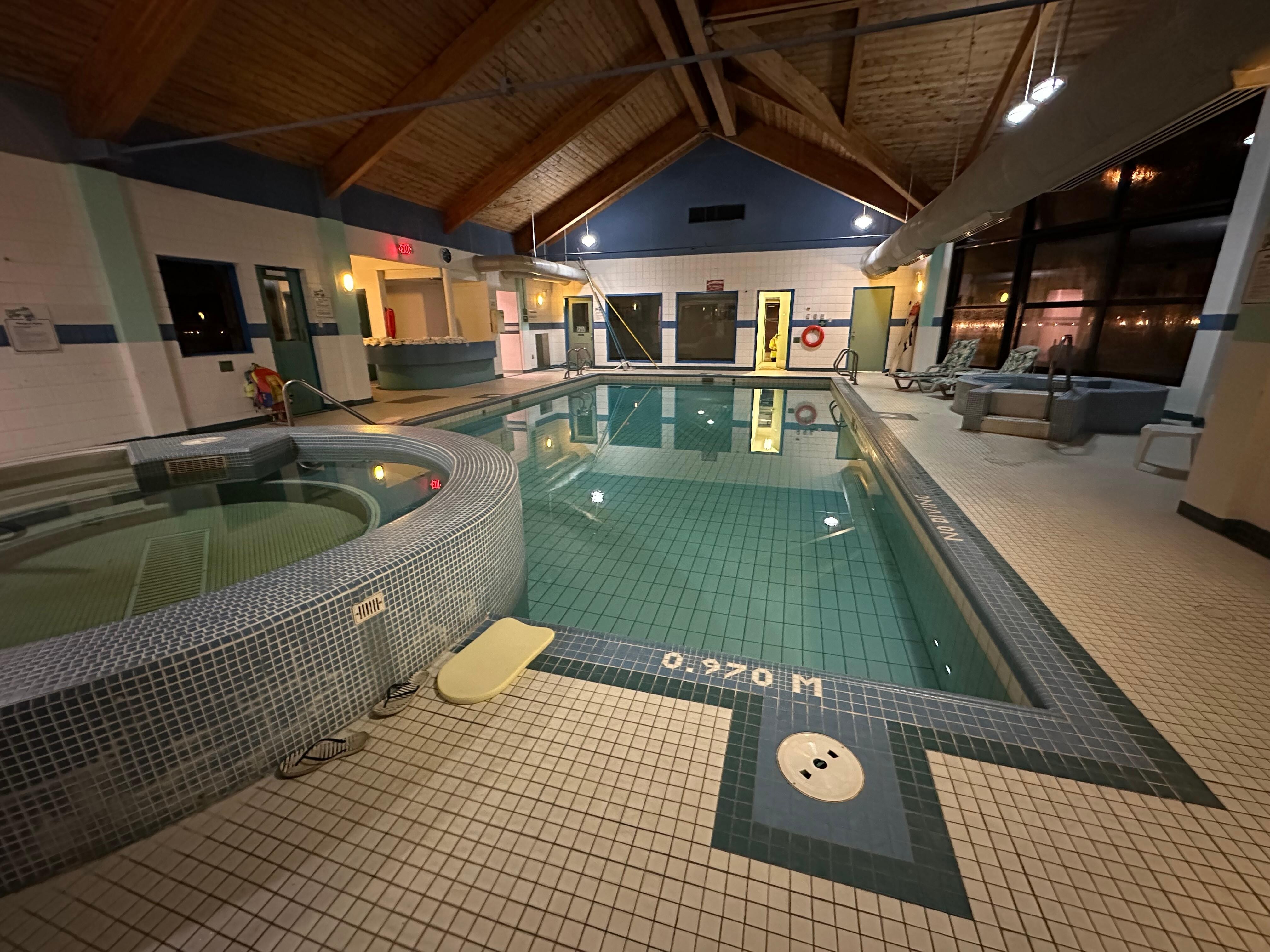 The indoor pool and spas have their own showers and locker rooms.