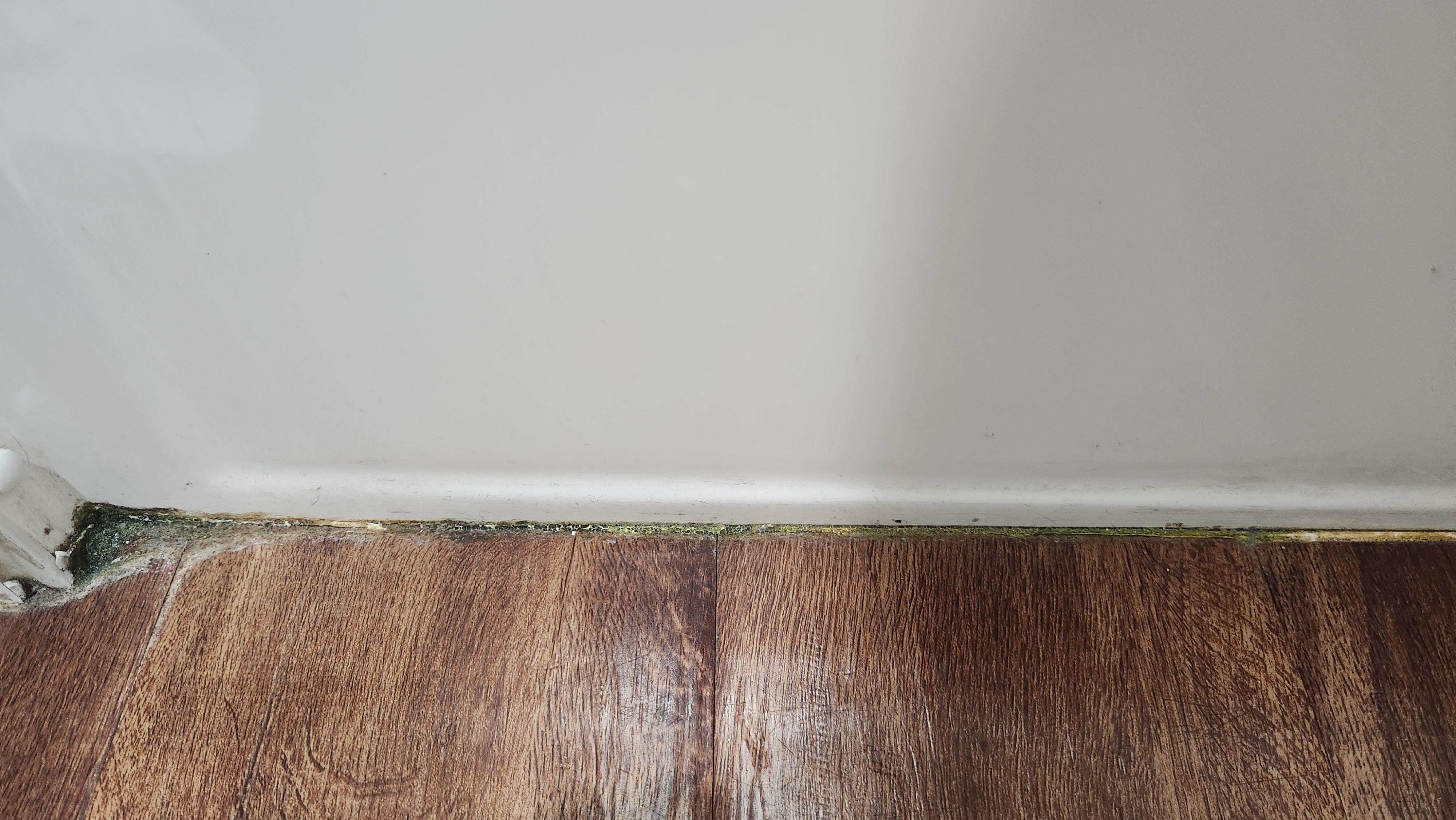 This is the floor in the bathroom, where the shower base meets the flooring