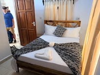 Very clean room with a slightly hard bed. But air conditioning!!