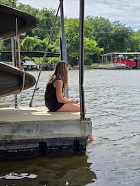 We fished off the covered dock in the sunshine and rain