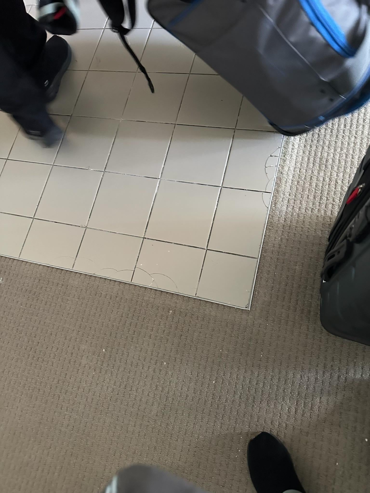 Cracked floor tiles