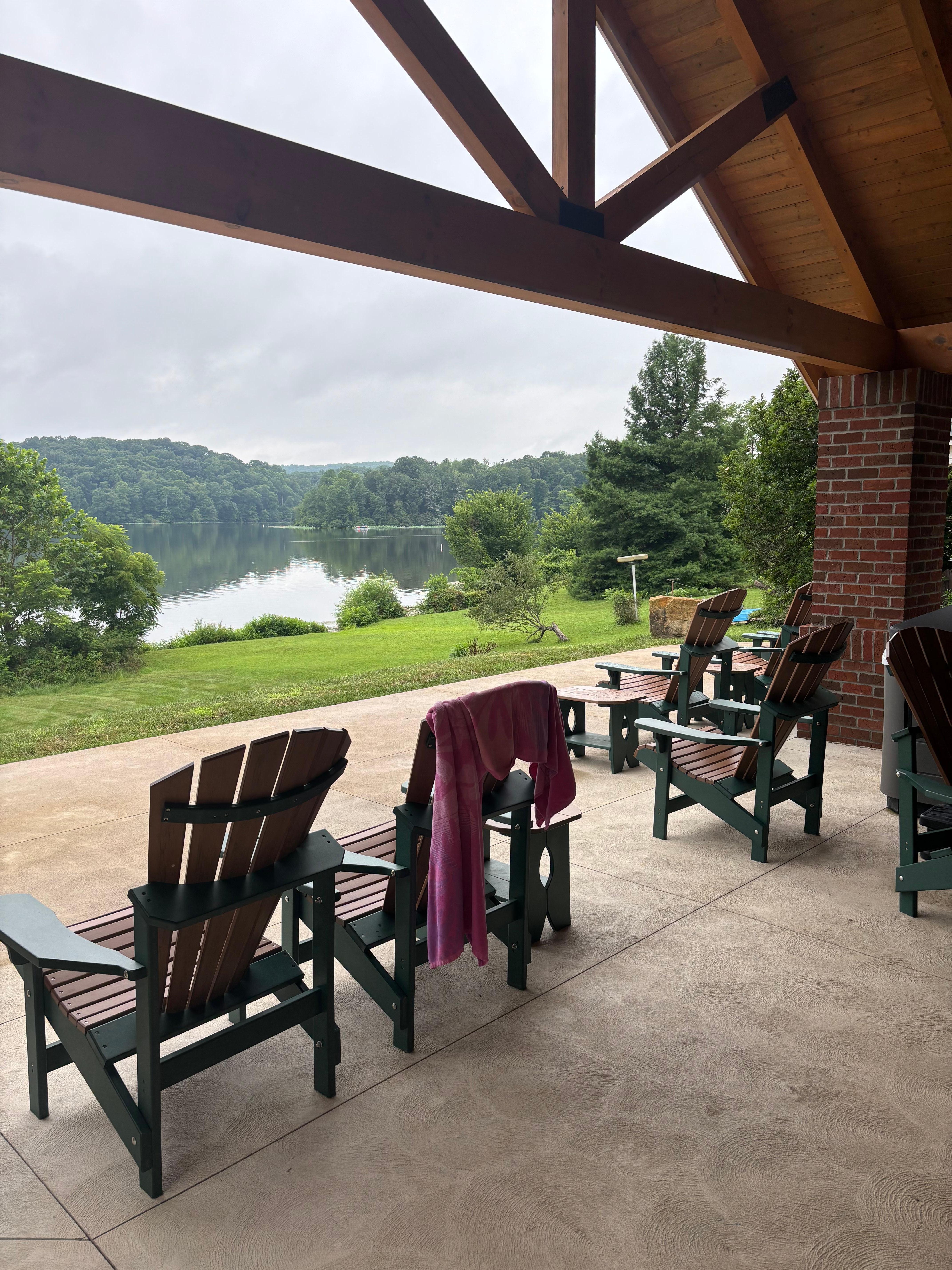 Terrific covered porch with lake view.