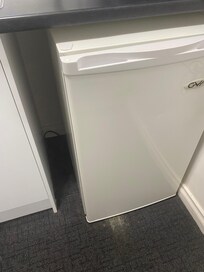 Mouldy carpet near fridge