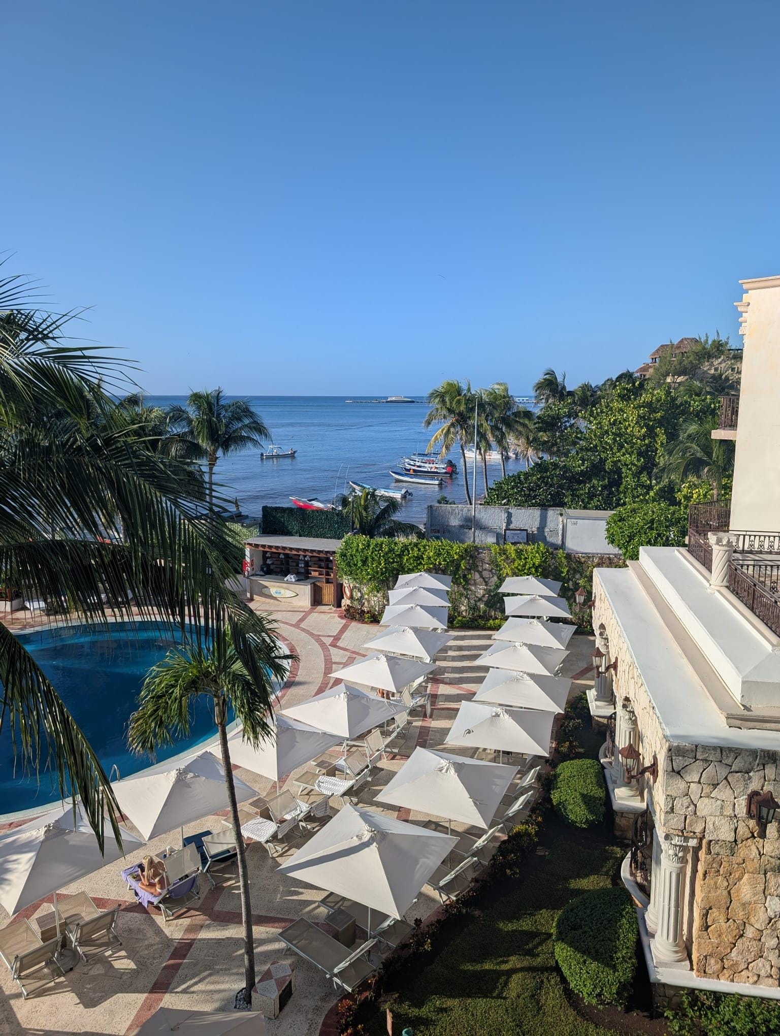 Upgraded room with sun facing balcony over pool