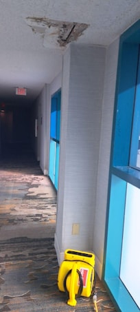 Just one photo of leaky ceiling and a fan. There were at least 10 fans going at the same time in multiple areas.