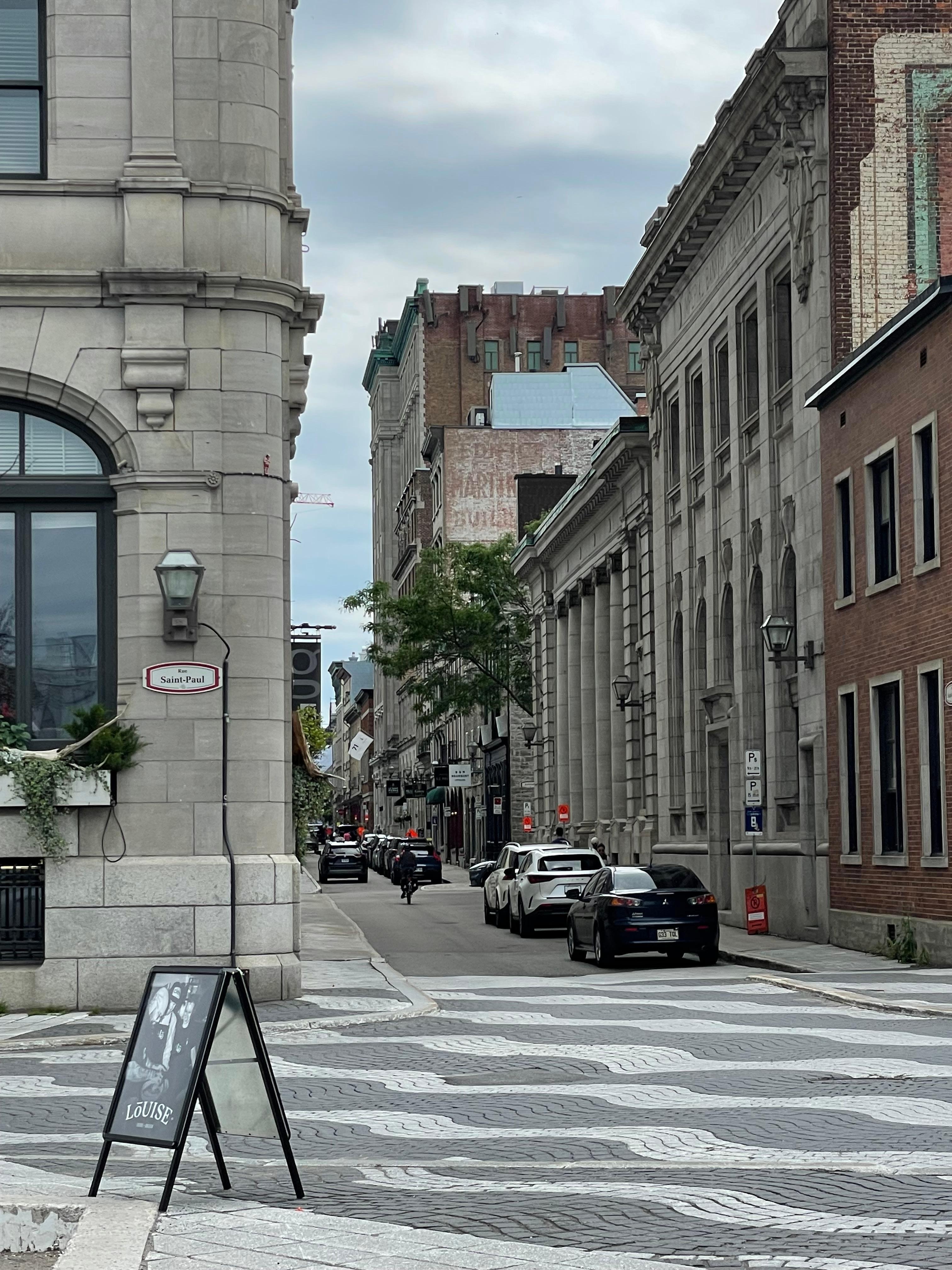 Looking up the street.