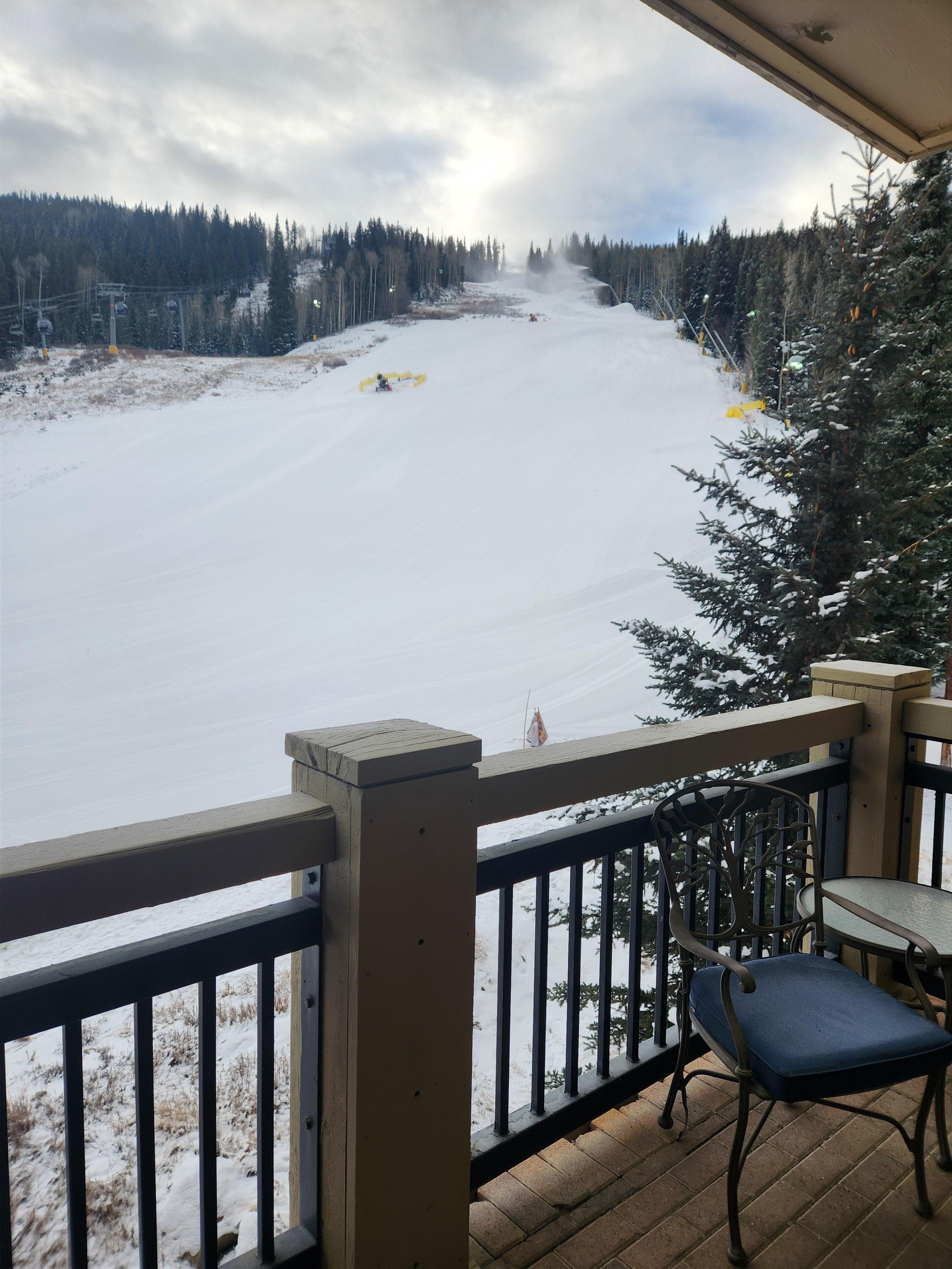 View from balcony of the ski slope