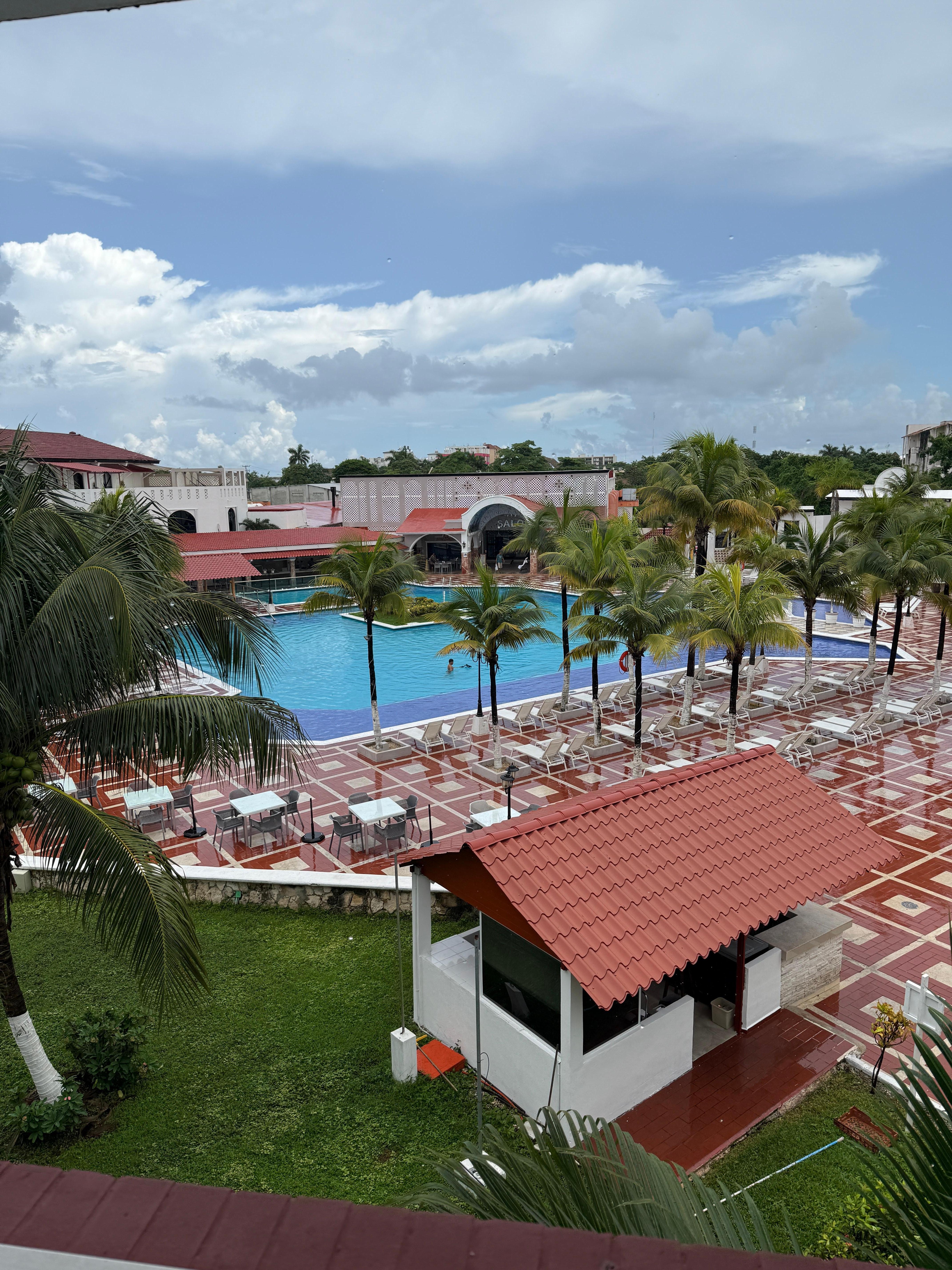Pool view from 3rd floor (top floor) balcony. 