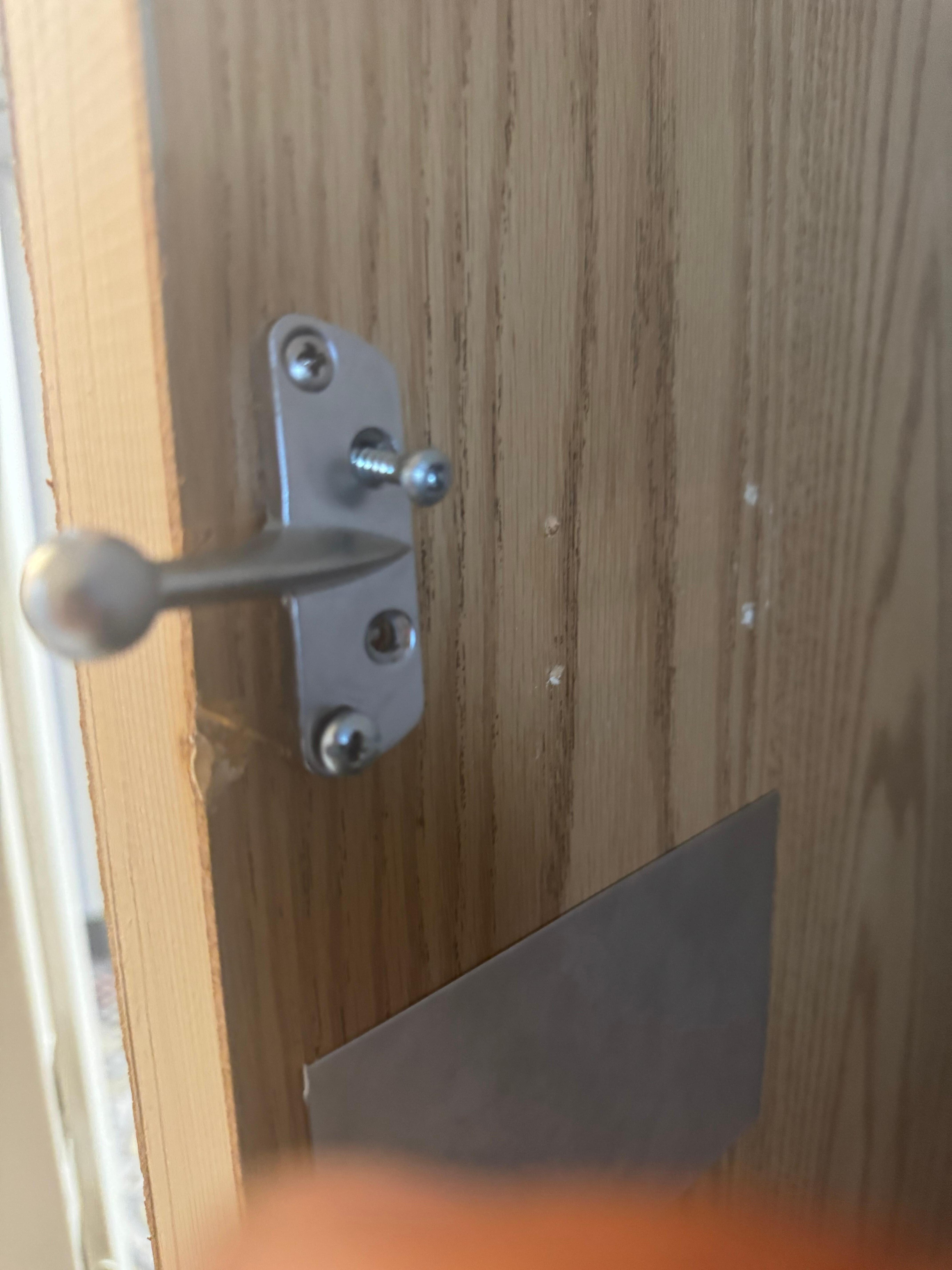 Looks like door was kicked in at some point.  Had to pay damage deposit 