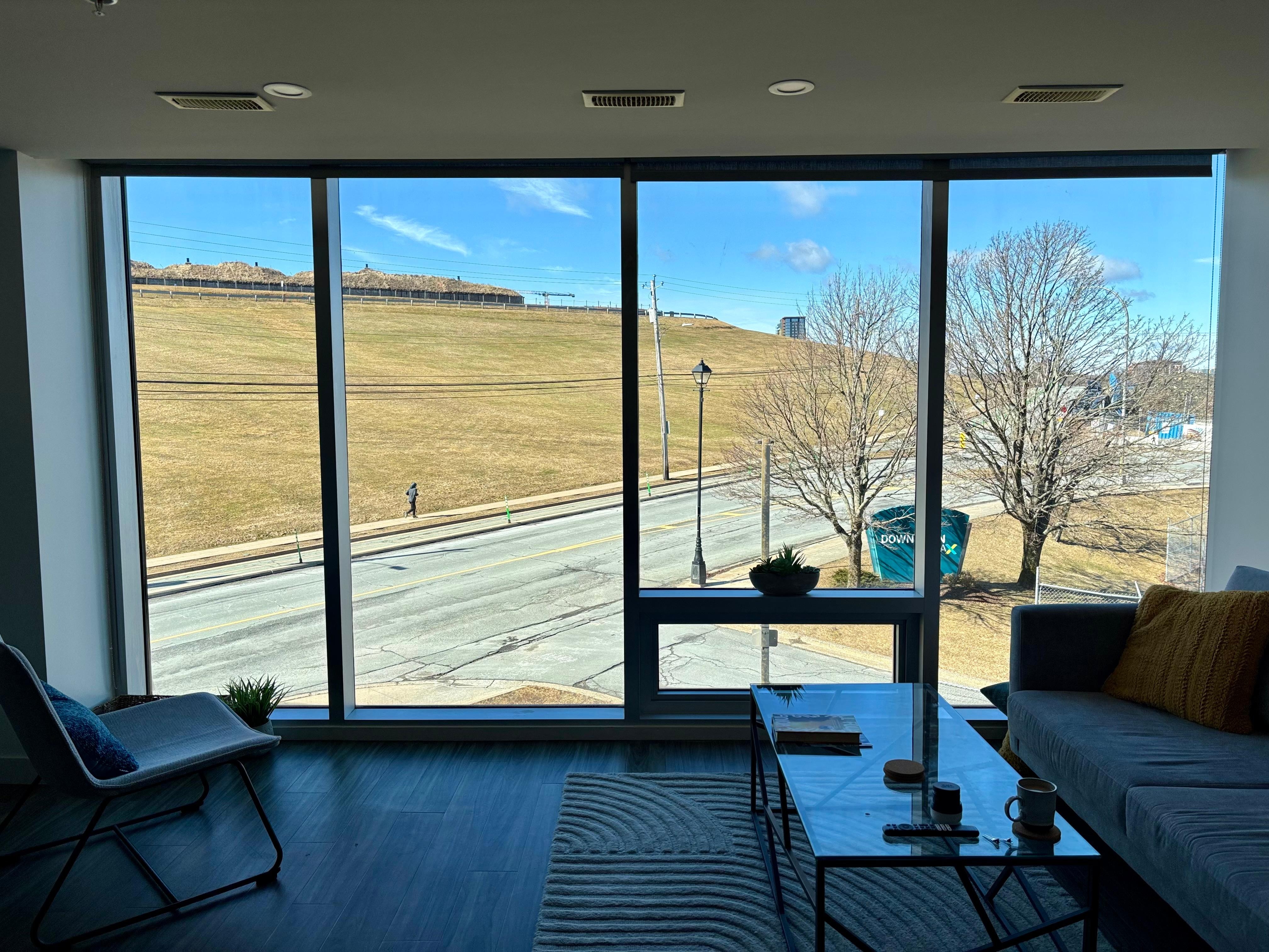 This day it was sunny.  Beautiful view of the hill.