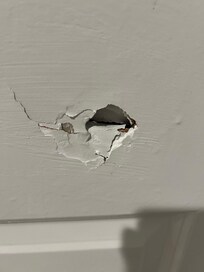 Hole in coat closet door in entry