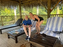 Hanging on the pool deck