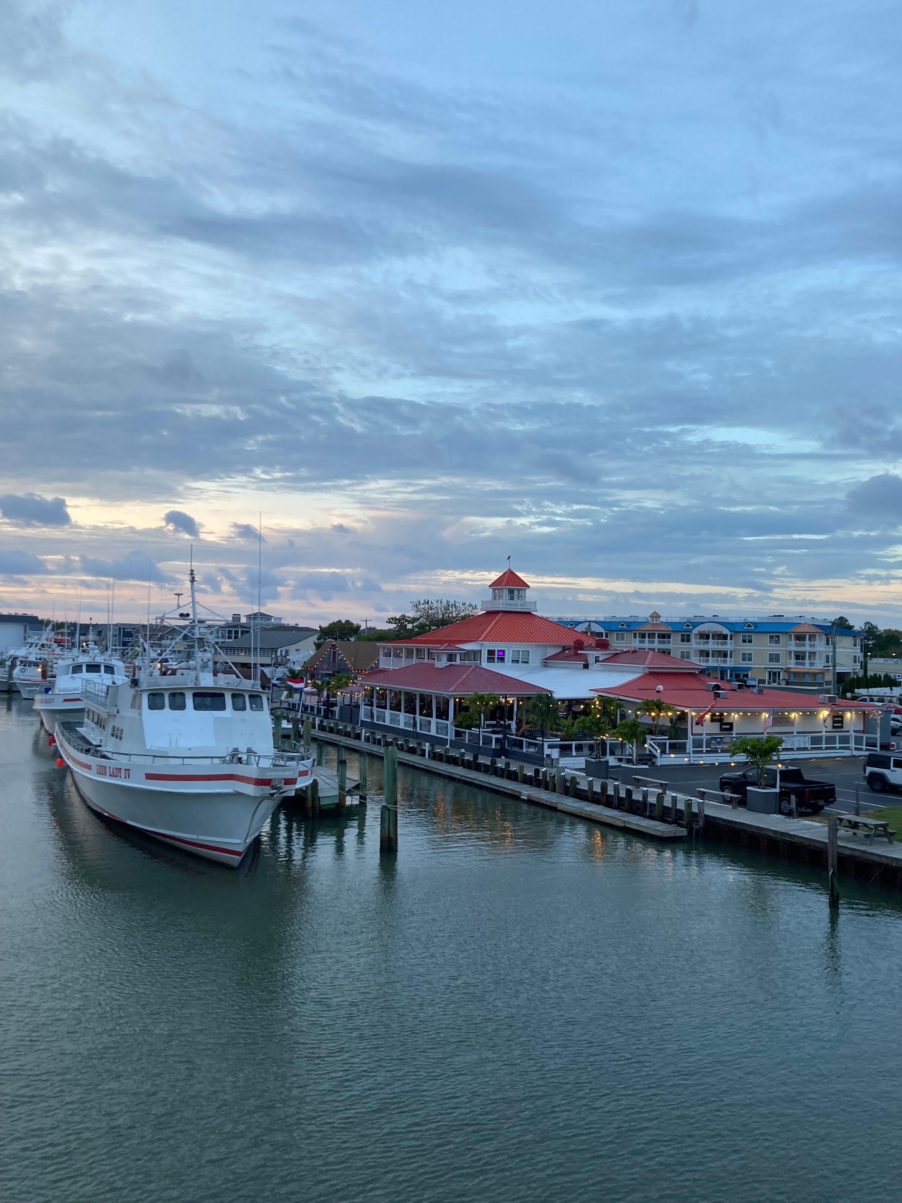 View from the bridge over the can looking toward property and The Wheelhouse restaurant (red roof).