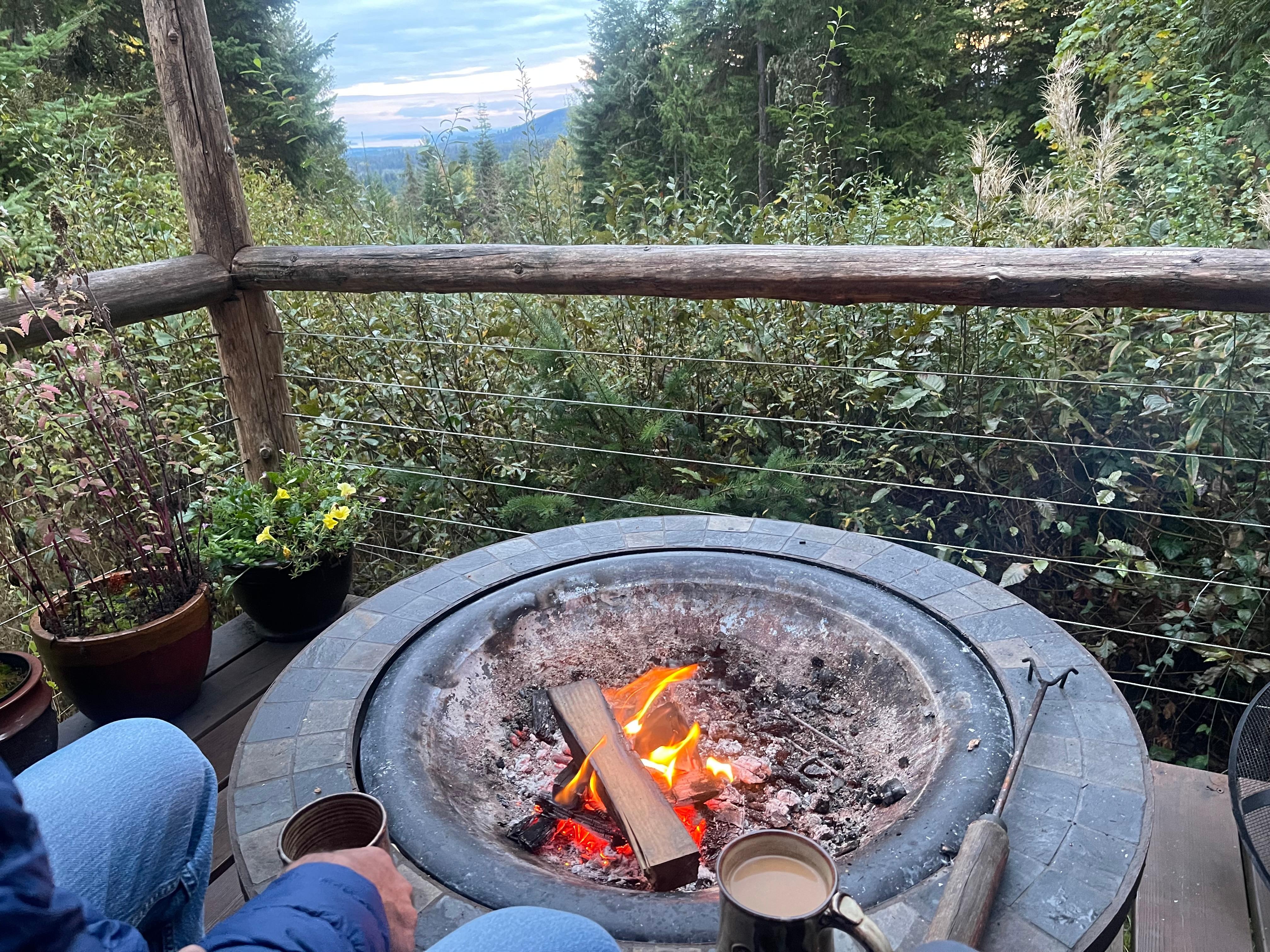 We enjoyed early morning coffee over the fire pit with a view! 