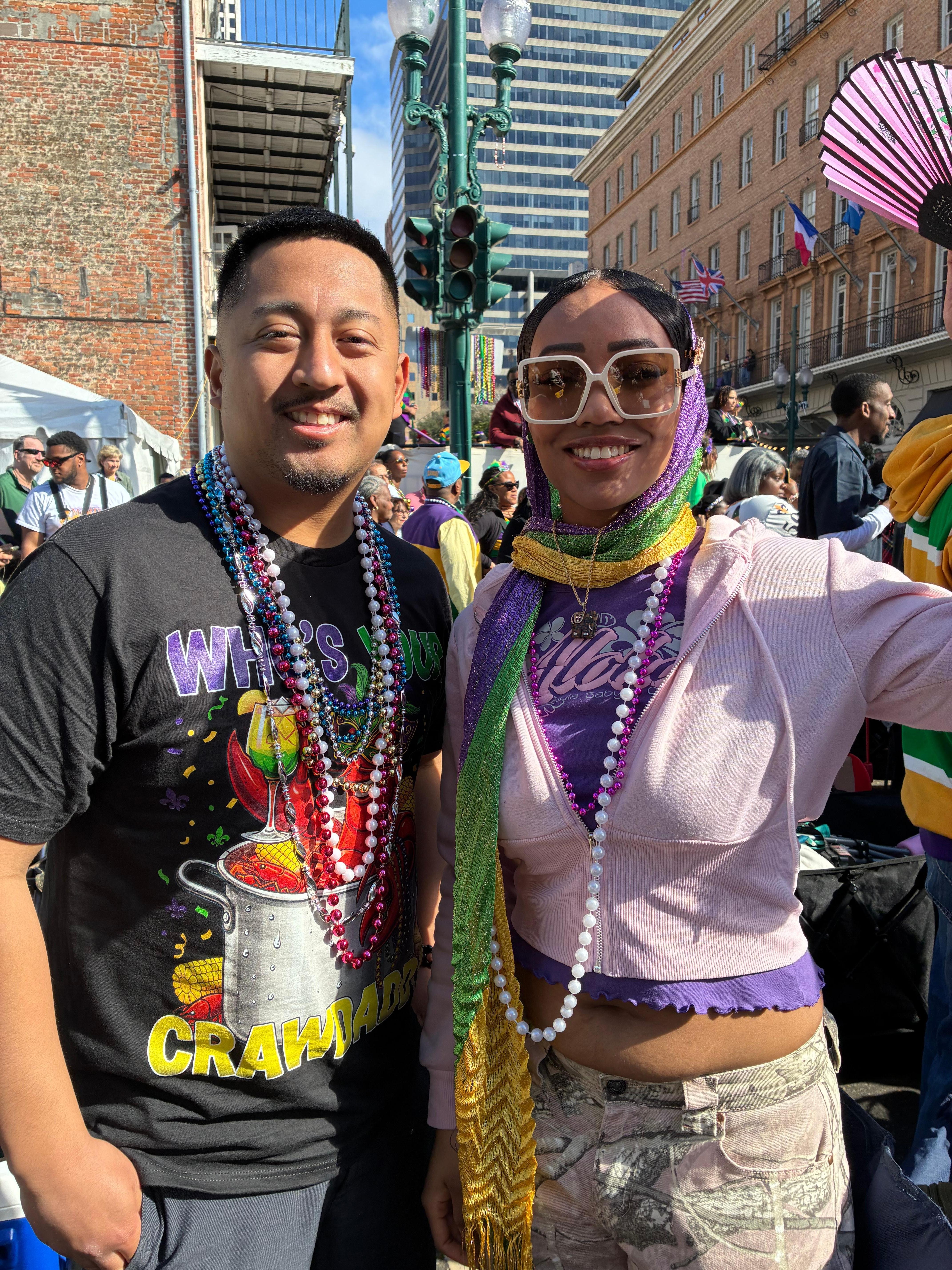 Enjoying the Zulu parade in New Orleans 