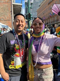 Enjoying the Zulu parade in New Orleans