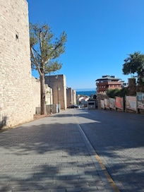 Walking down the street to the hotel