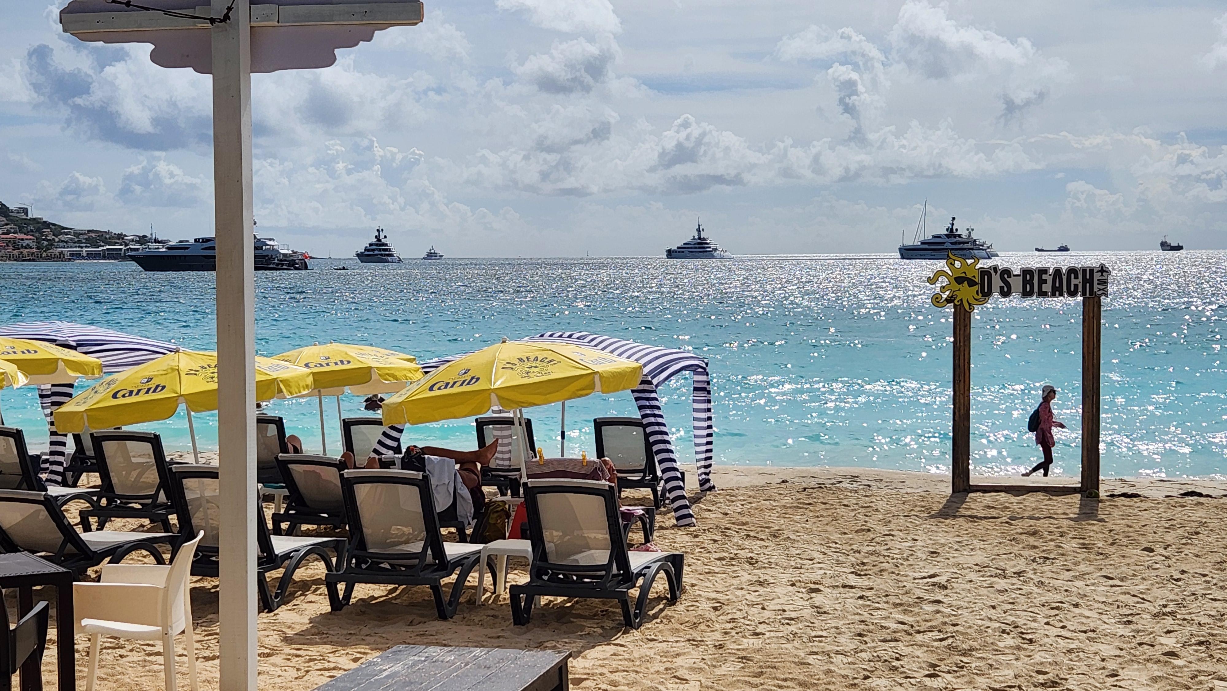D's beach bar view. Very close on Simpson Bay side near White Sands Retreat. Good food, beer prices are reasonable.