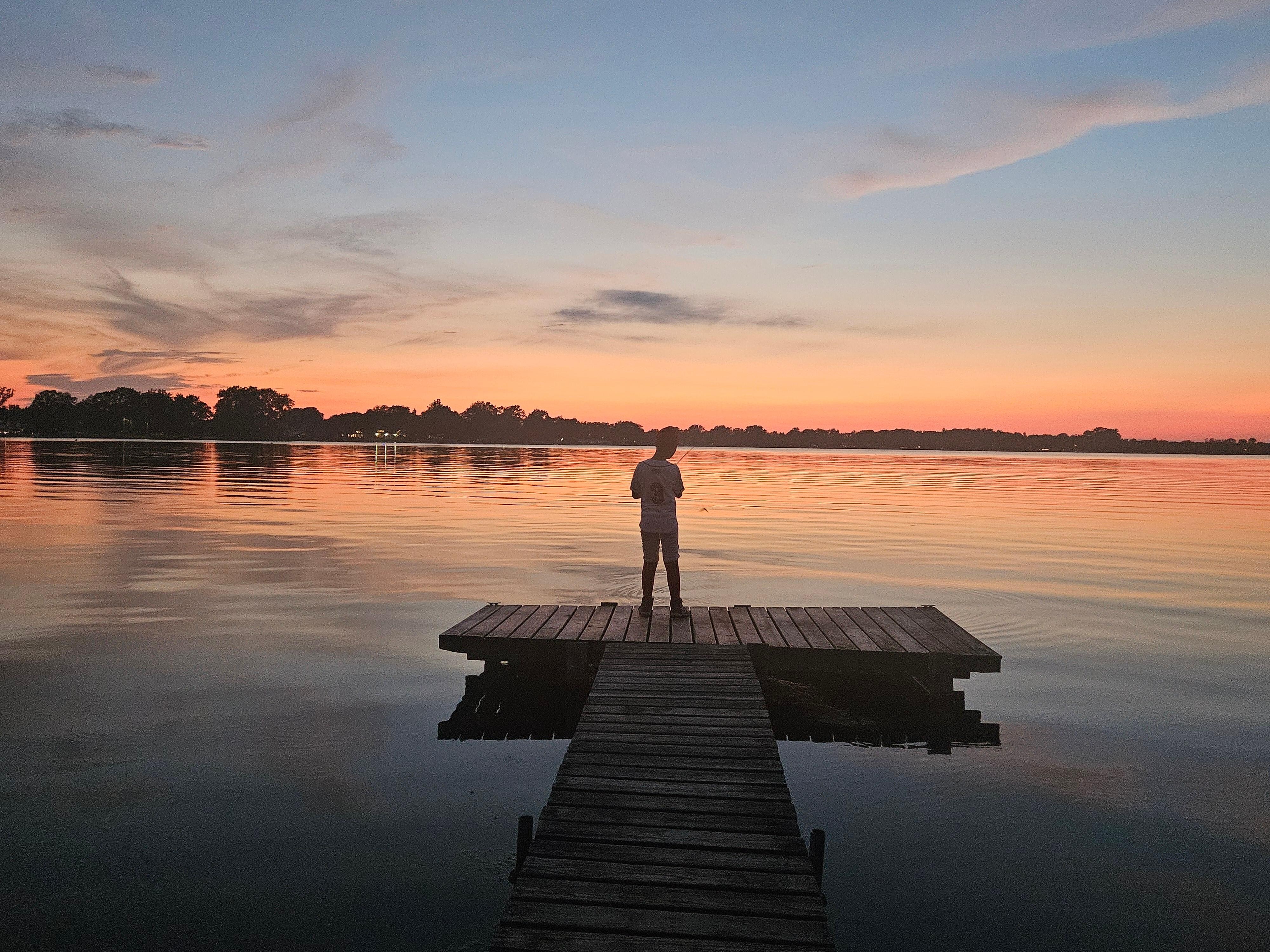My son fishing at night