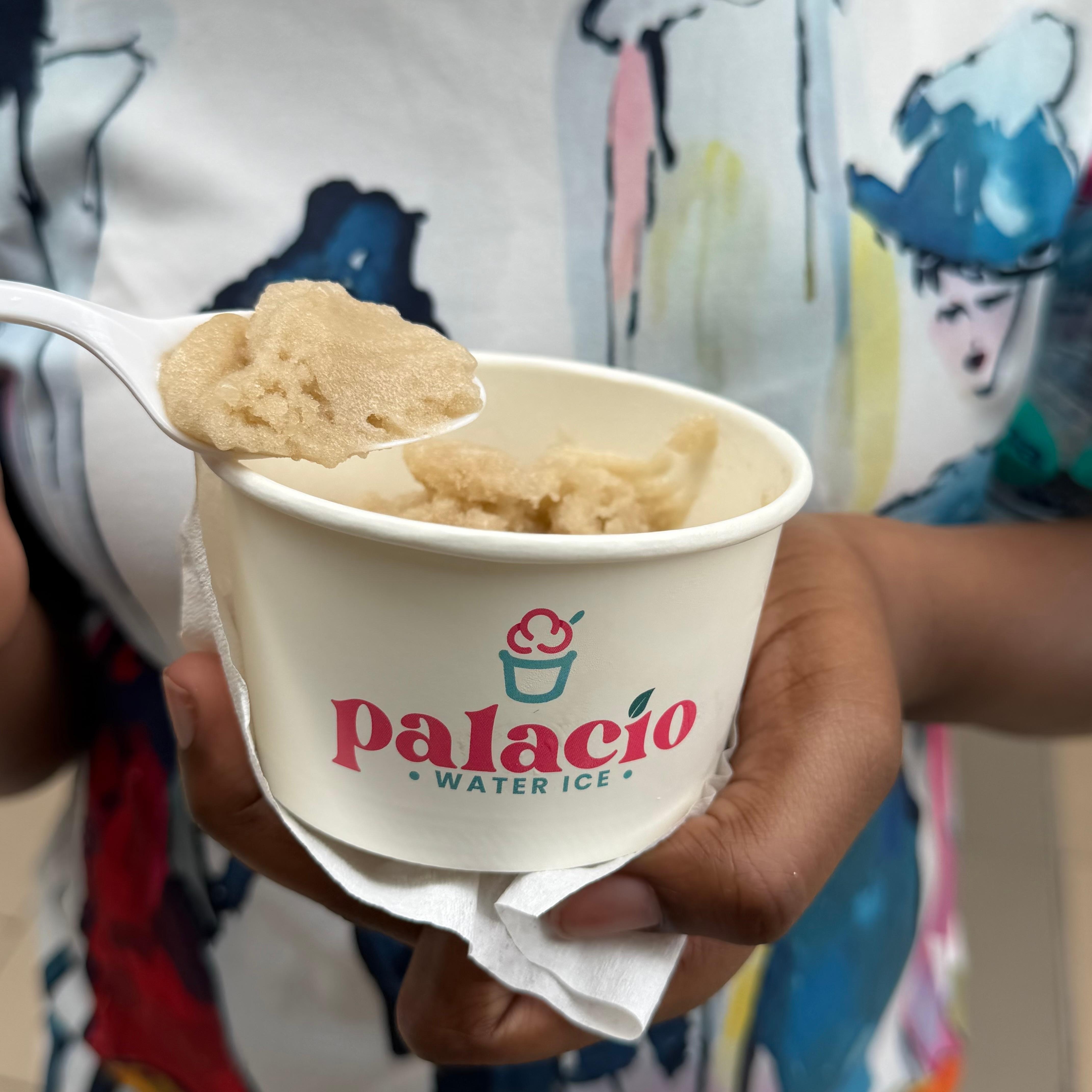 Water ice outside the hotel by the plaza.