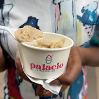 Water ice outside the hotel by the plaza.