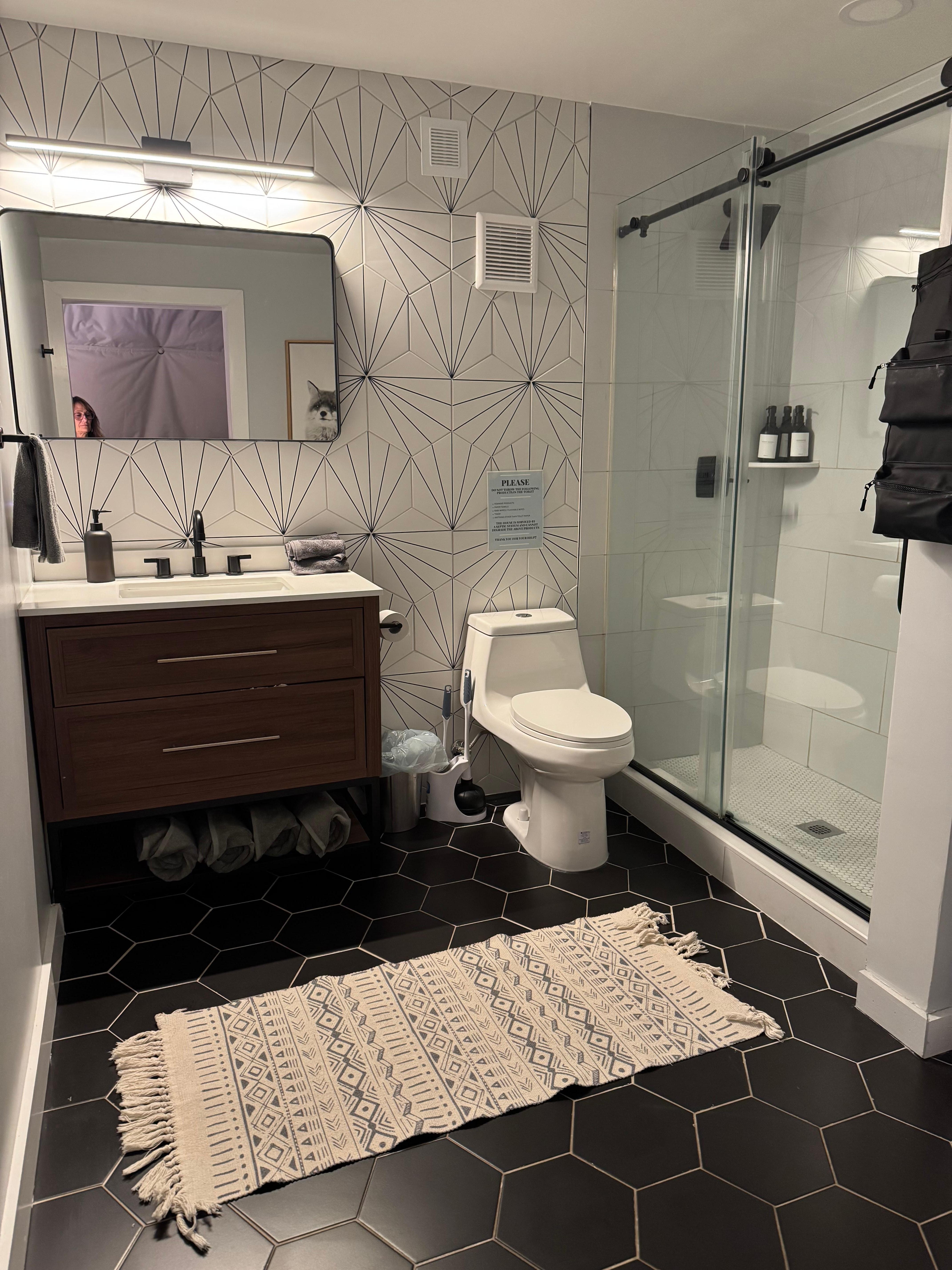 The bathroom was huge and very clean. 