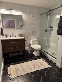 The bathroom was huge and very clean.