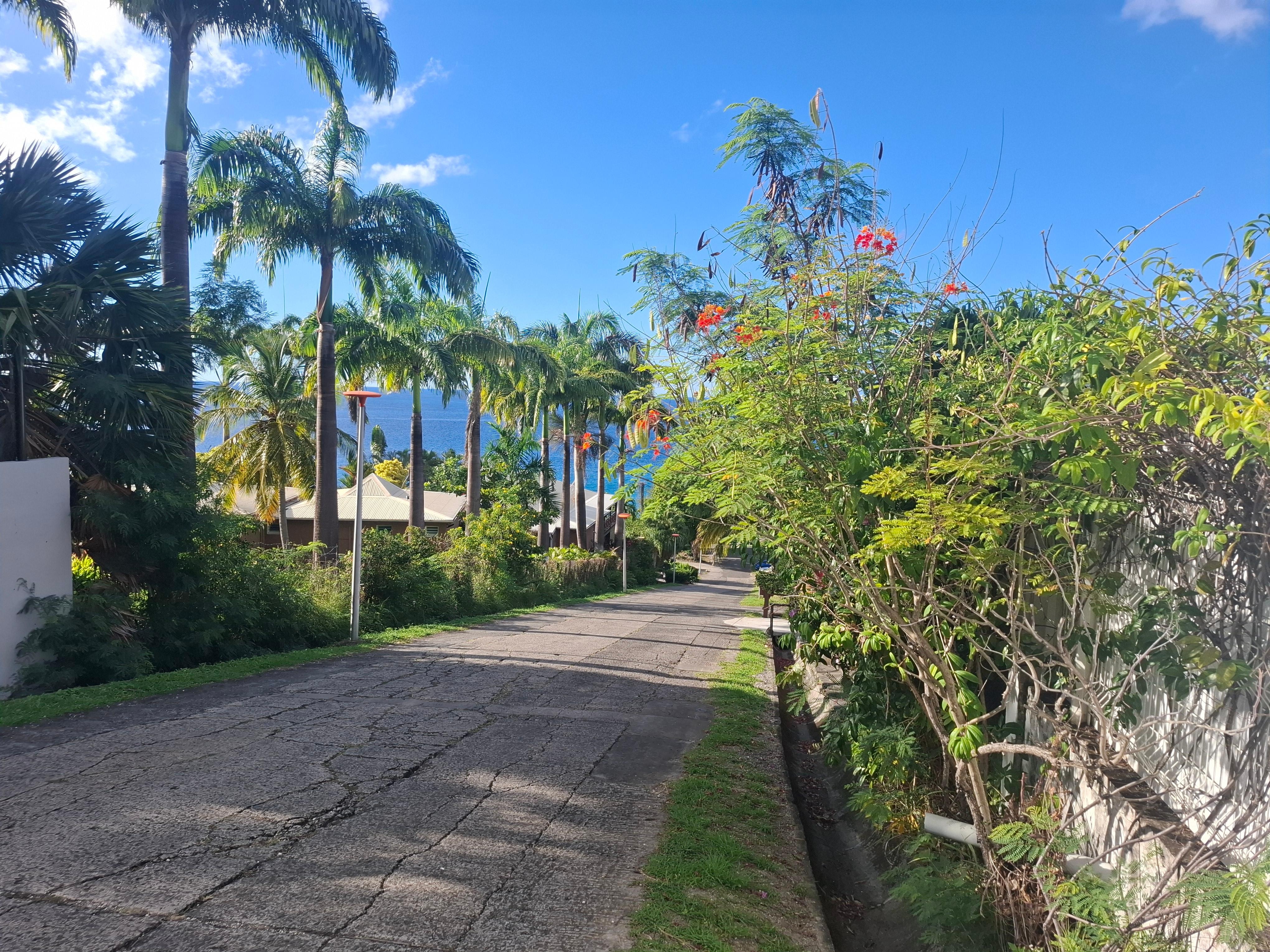 la rue qui descend sur la plage Leroux à 2
 minutes à pied, super plage