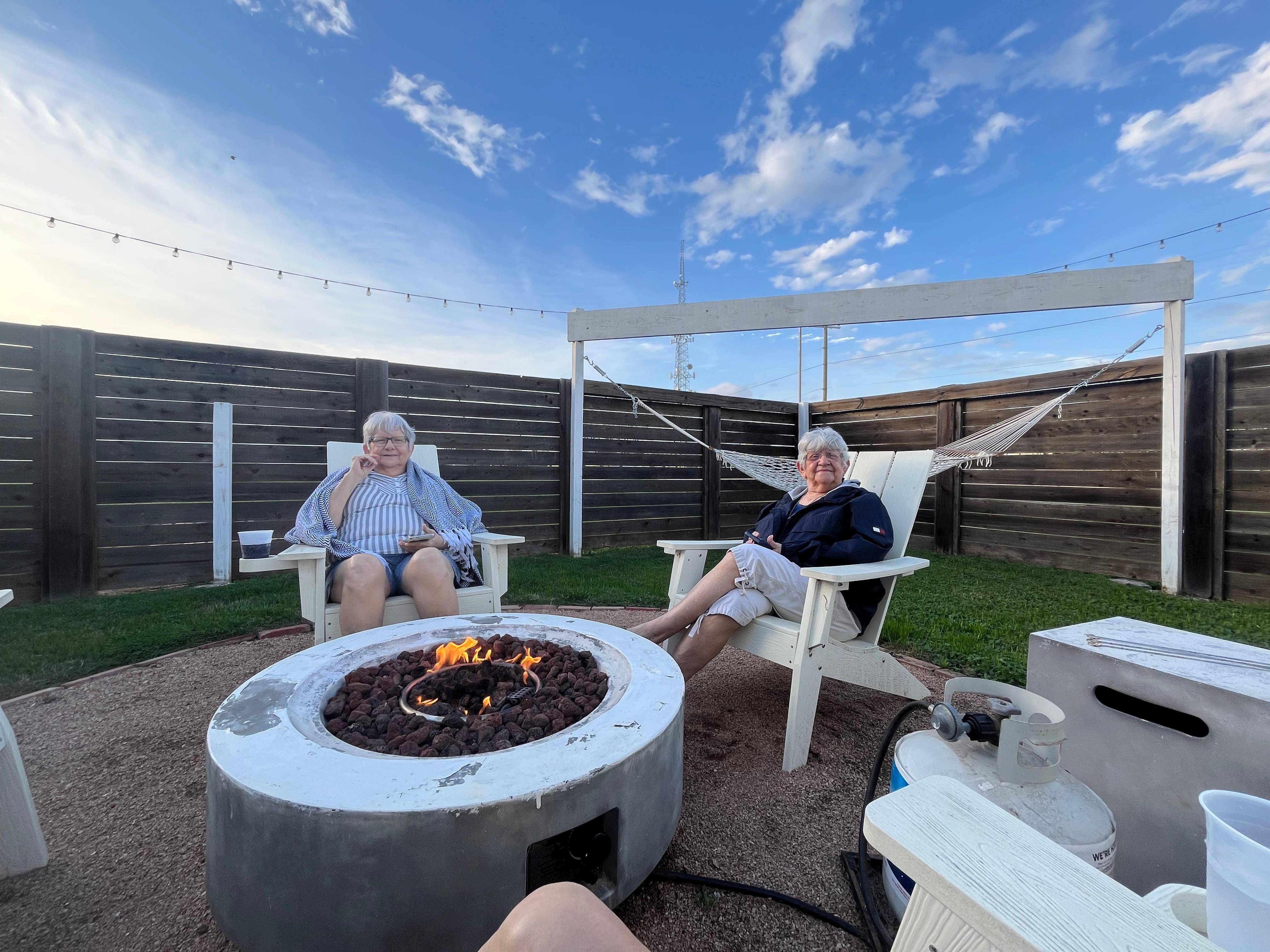 My mom and my aunt, enjoying the fire pit after a day at Magnolia