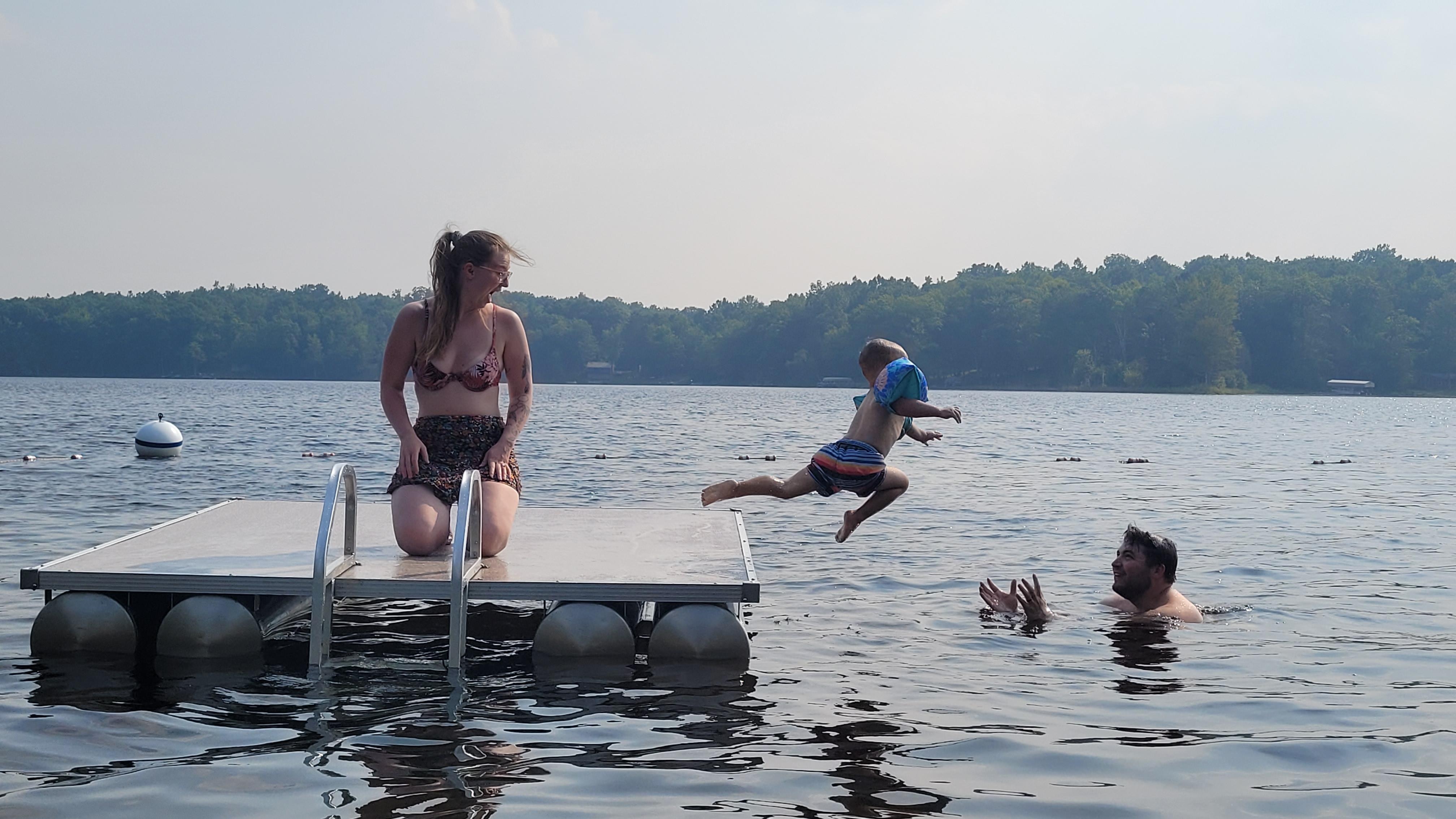 Grandson loved jumping off the pier at the beach!