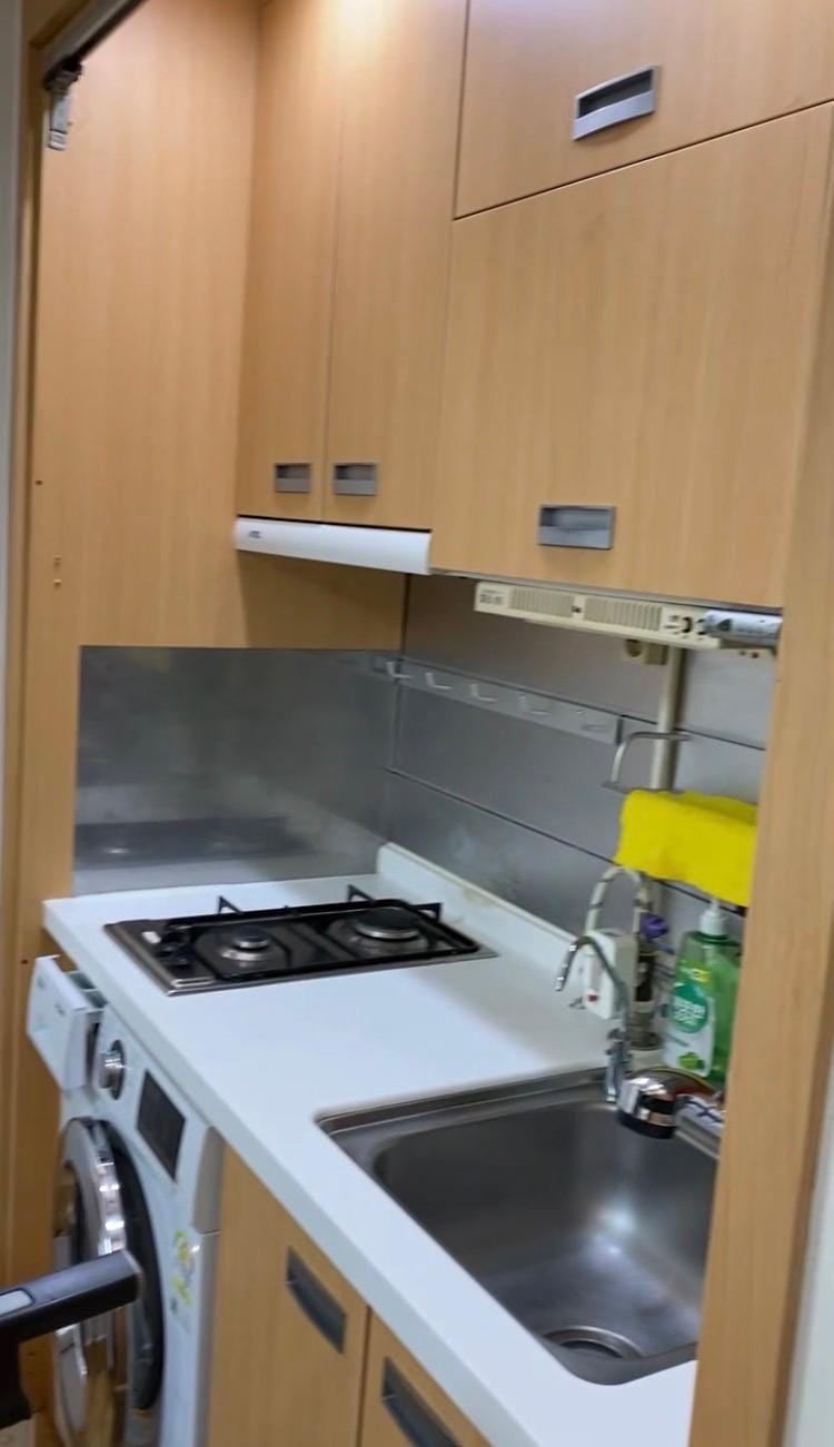 Kitchen with washing machine (no dryer. Clothes dryer rack provided)
