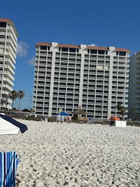 Short walk from beach chairs to condo