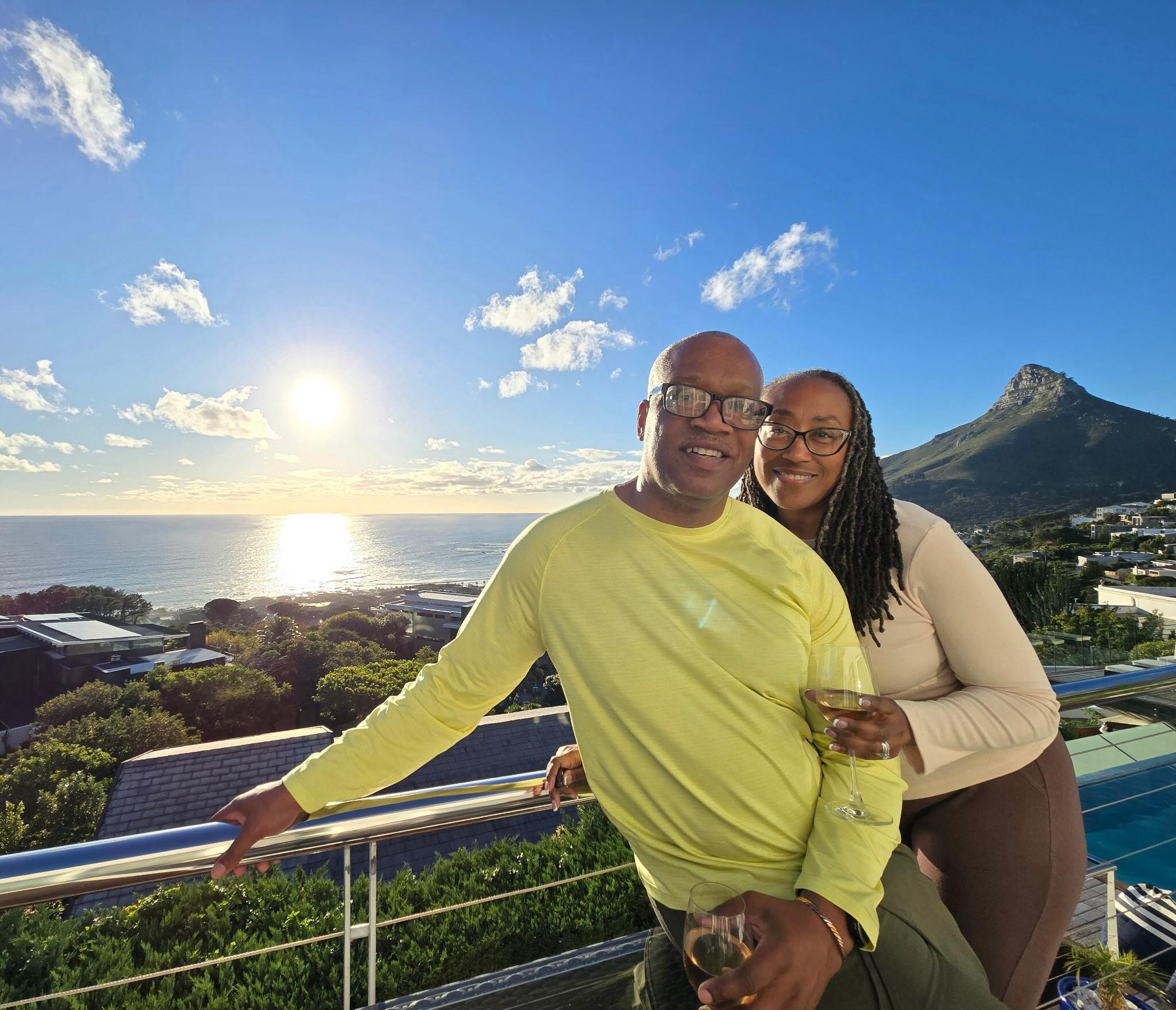 My husband and I on our private deck. The view was AMAZING!!!