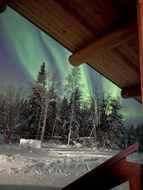 From the door’s steps.