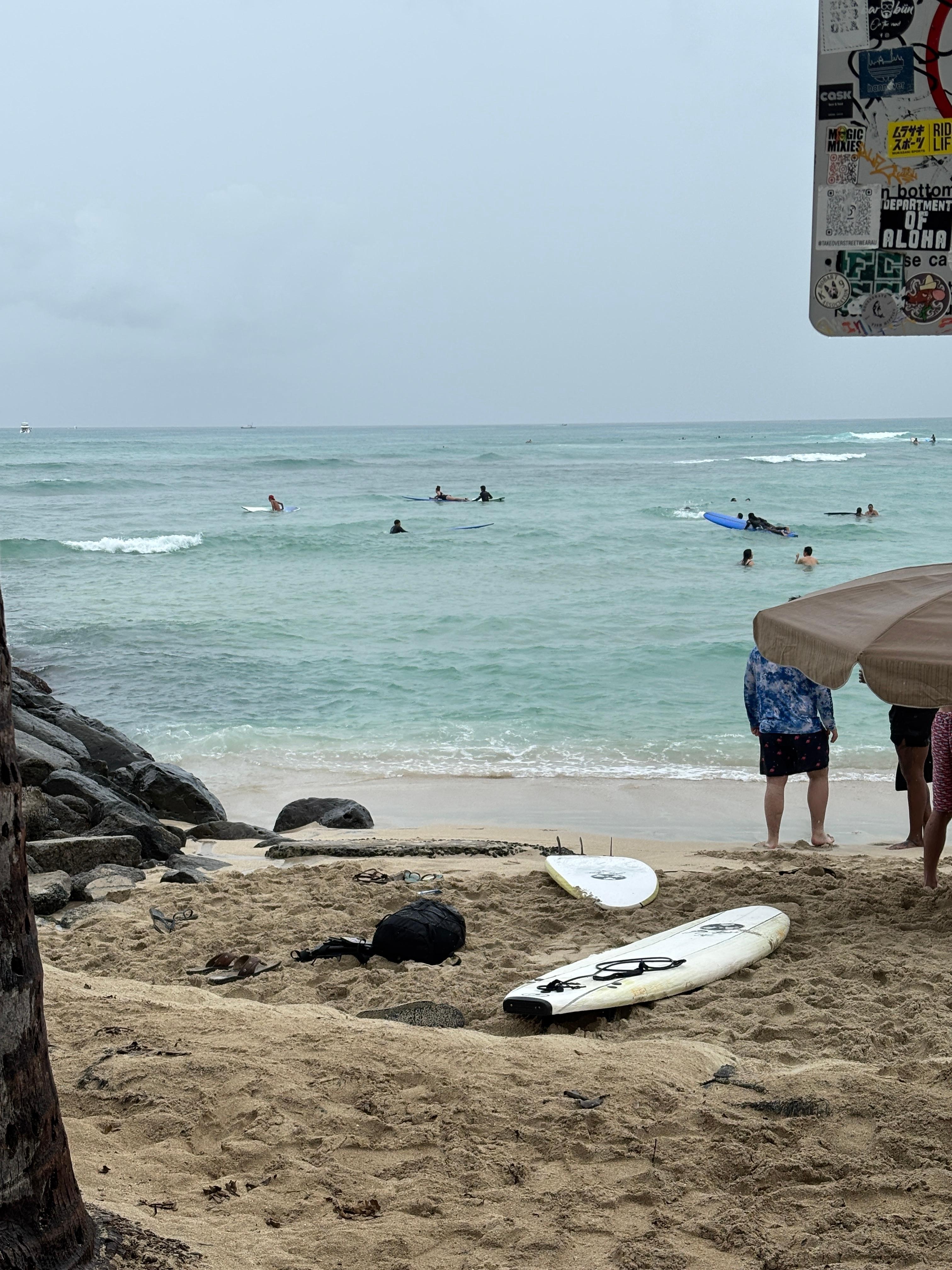 Rainy weather but still beach time.