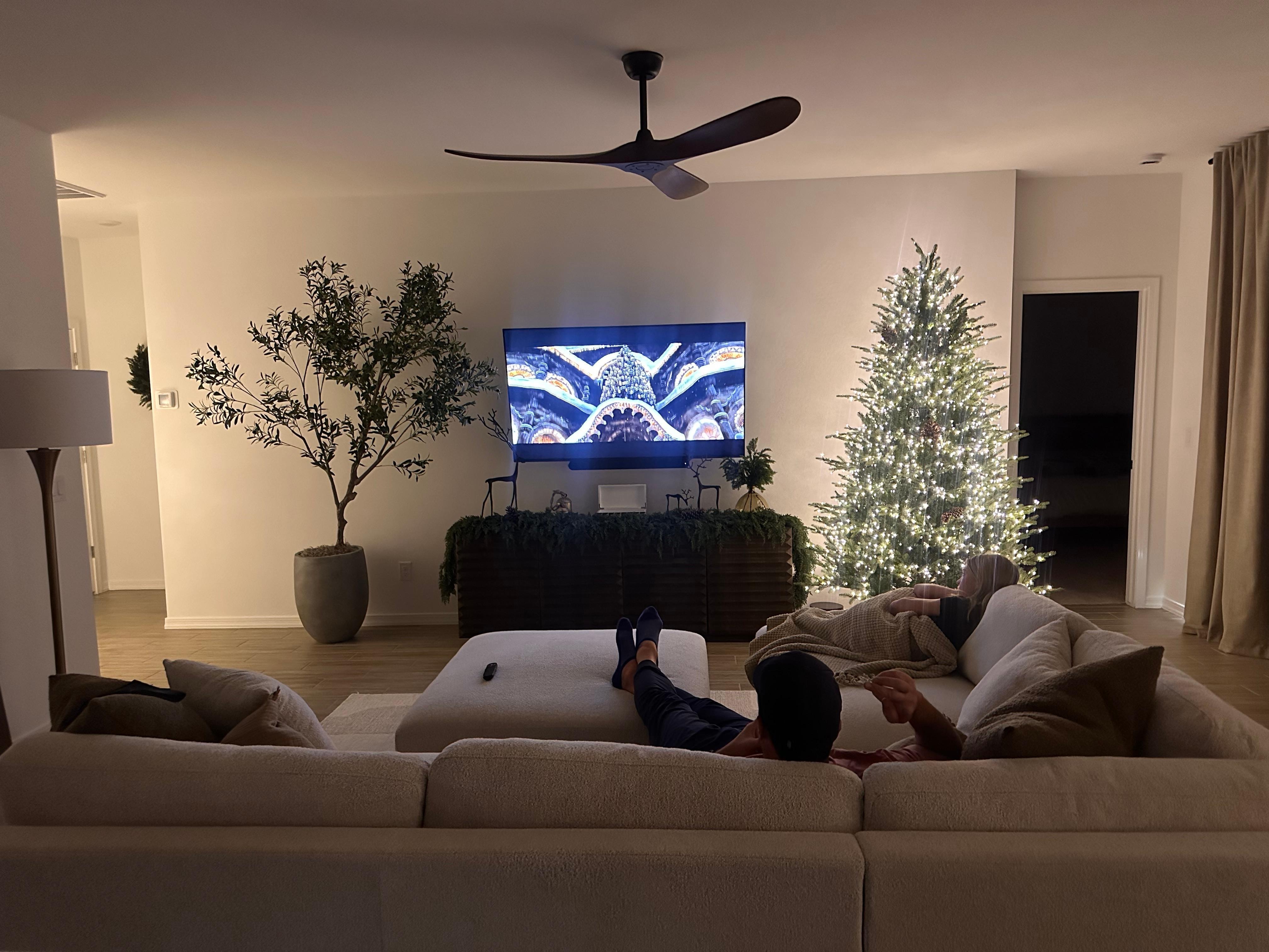 Enjoying Christmas movies surrounded by beautiful Christmas trees 🌲 