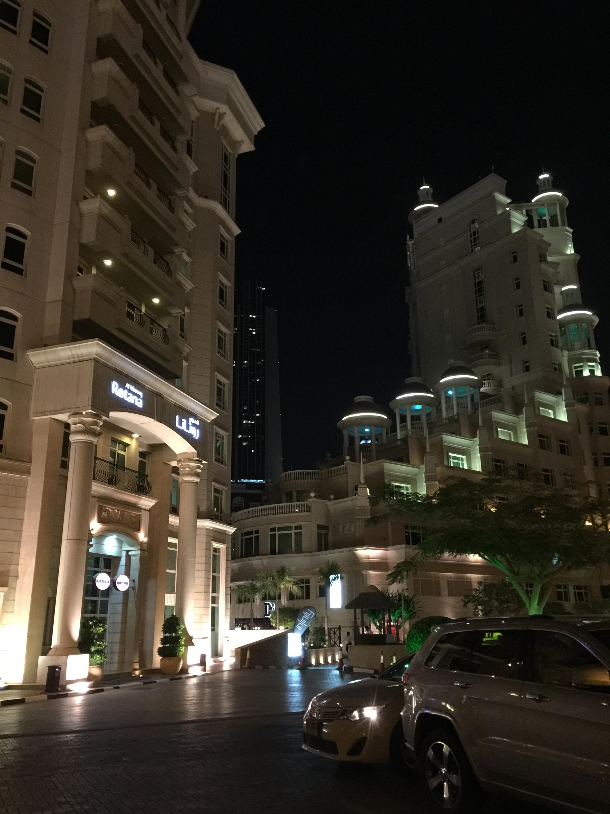 Night time view while walking to mall.