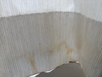 Bathroom curtains had even more stains not shown in this photo