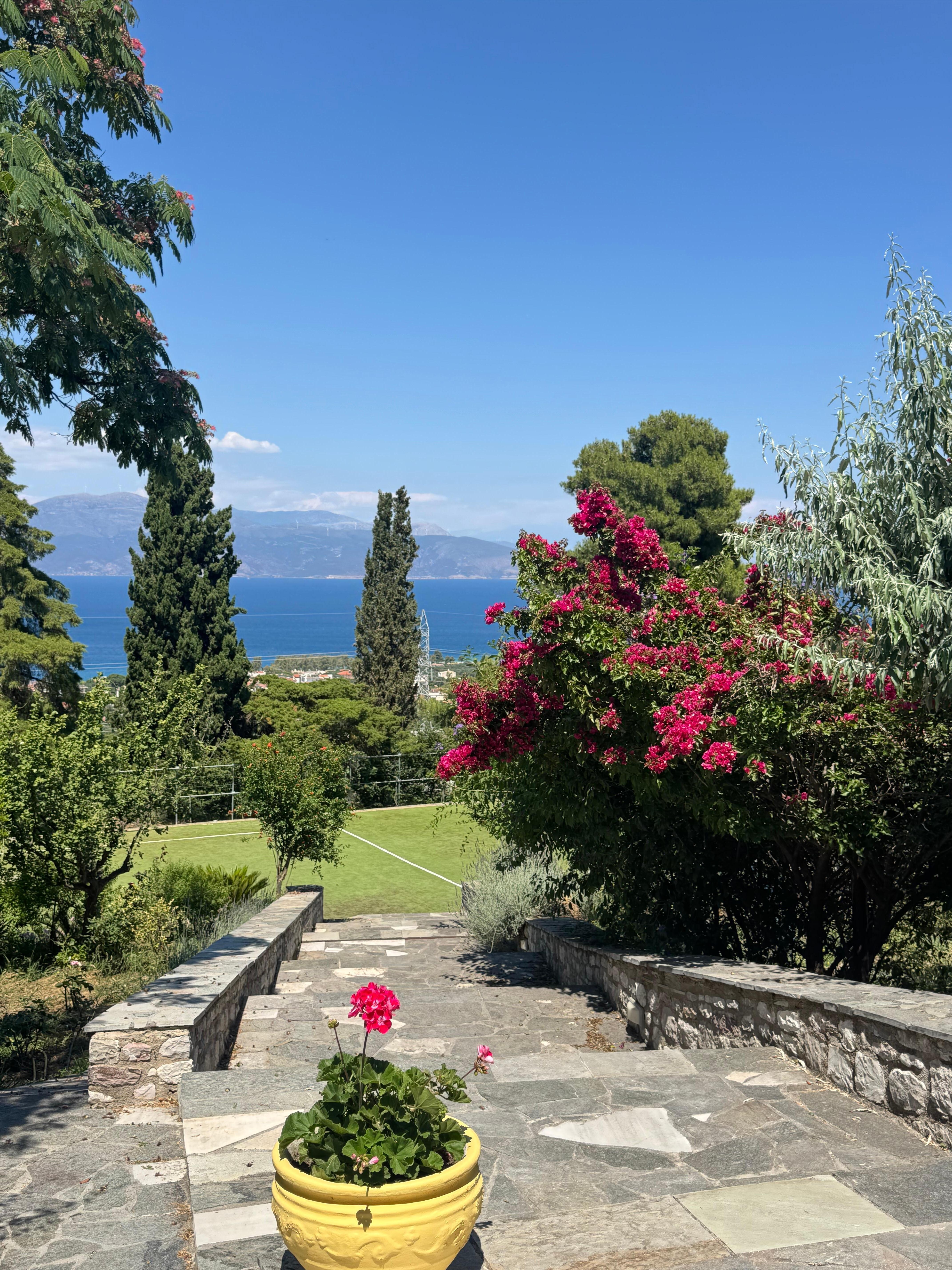 The gardens and a view of the gulf and  Selianitika
