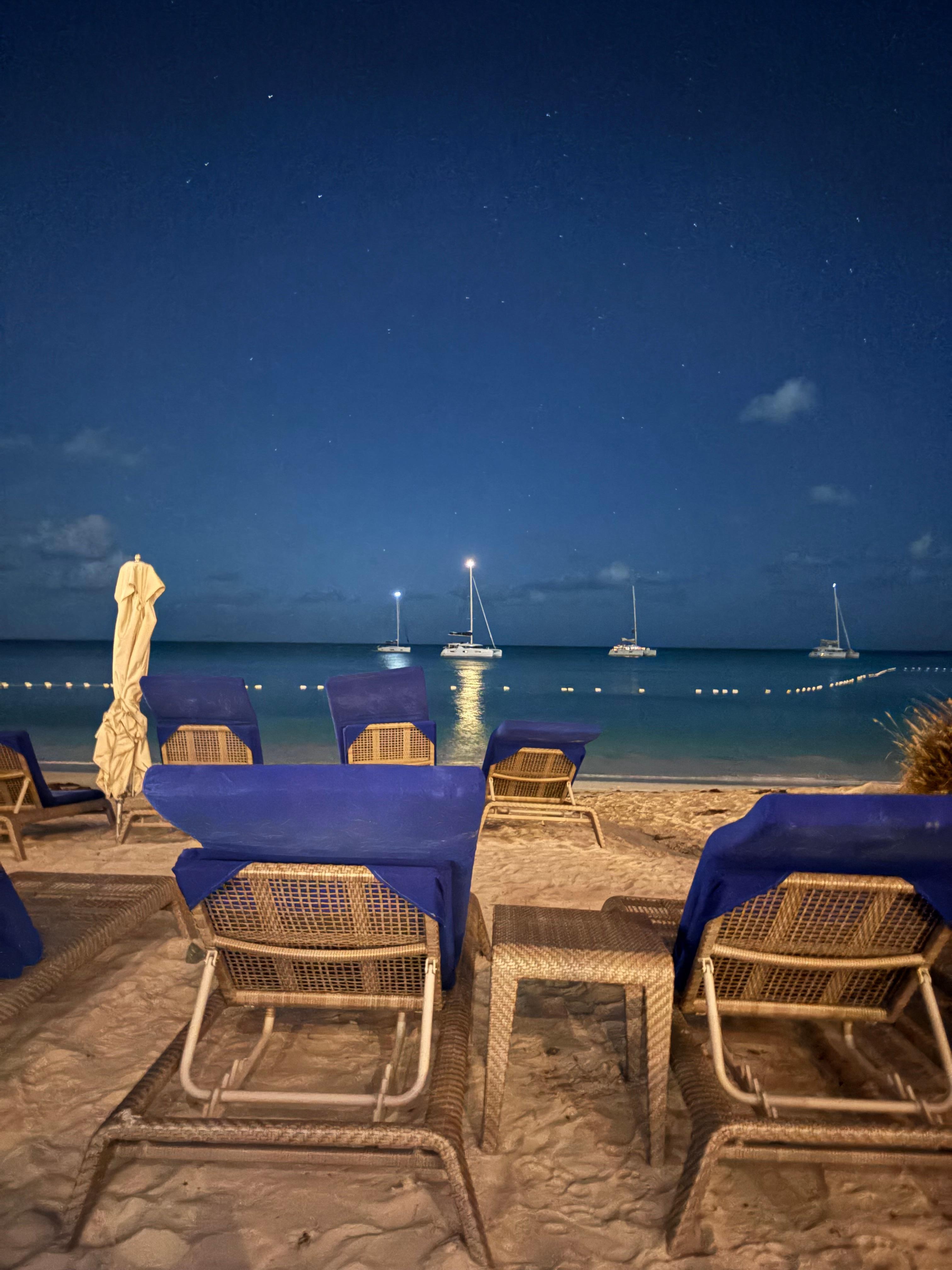 The beach at night time