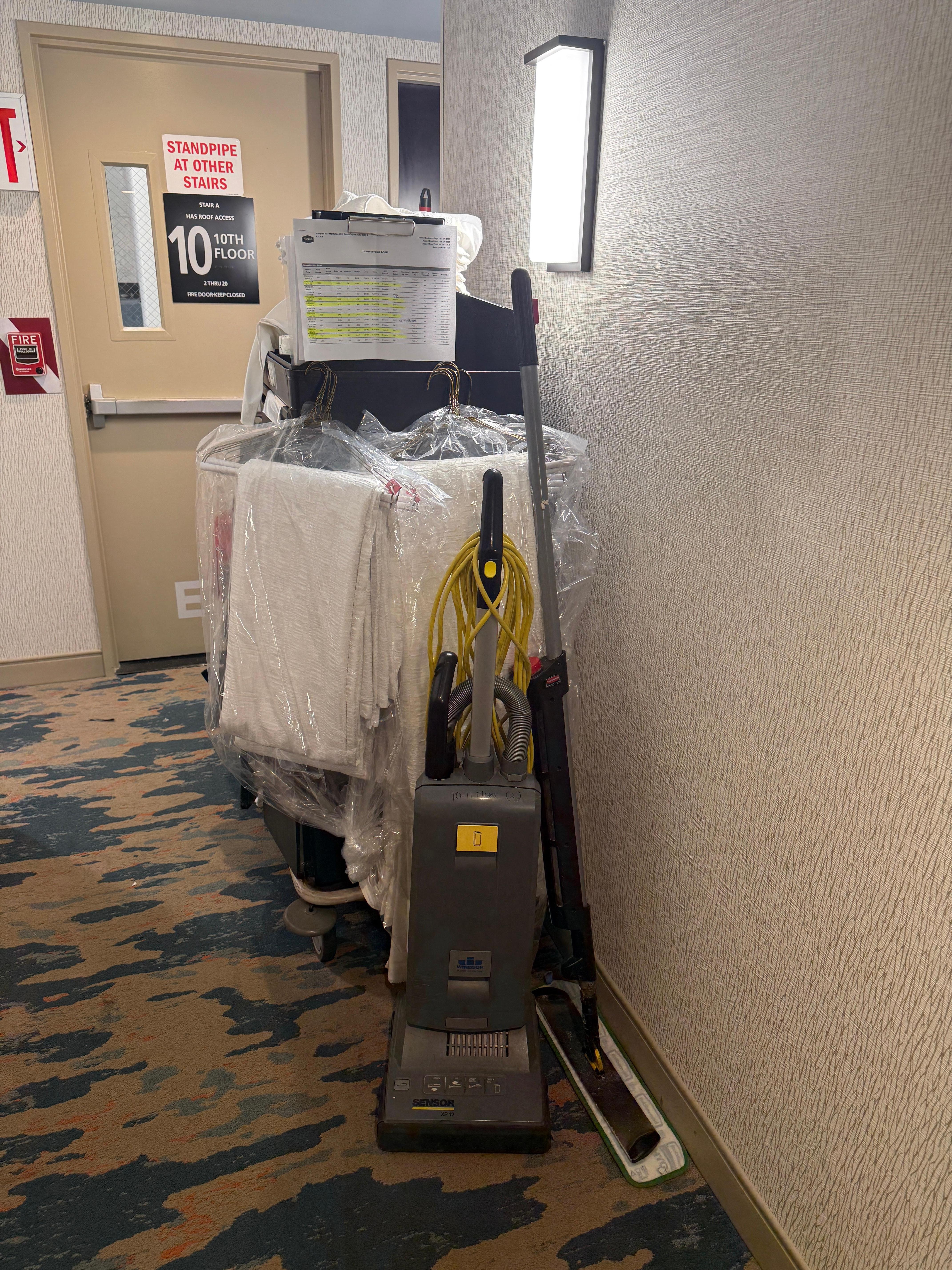 Our cleaning cart friend always there to greet us lol