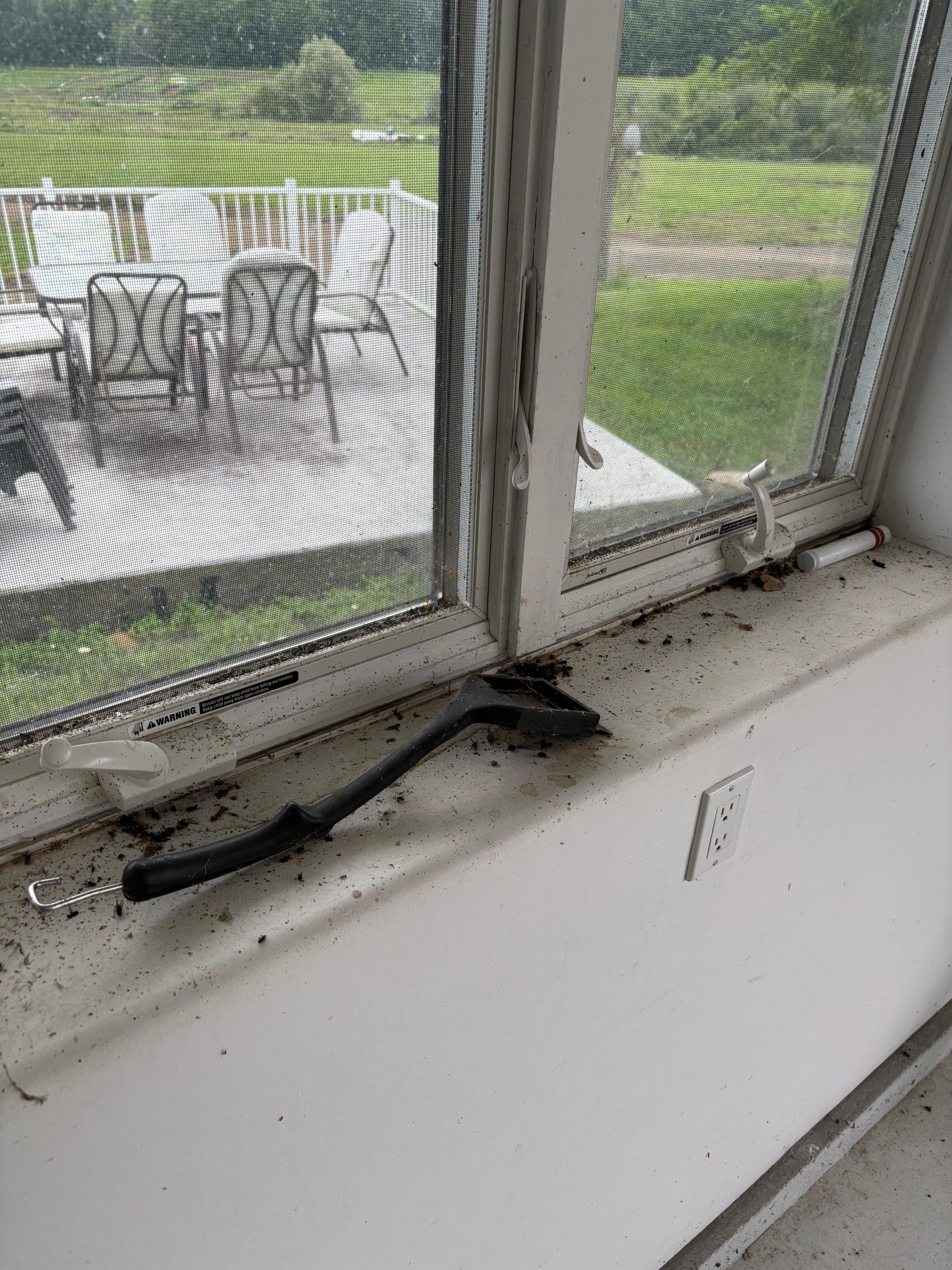 Cob web and fly covered grill cleaning brush 