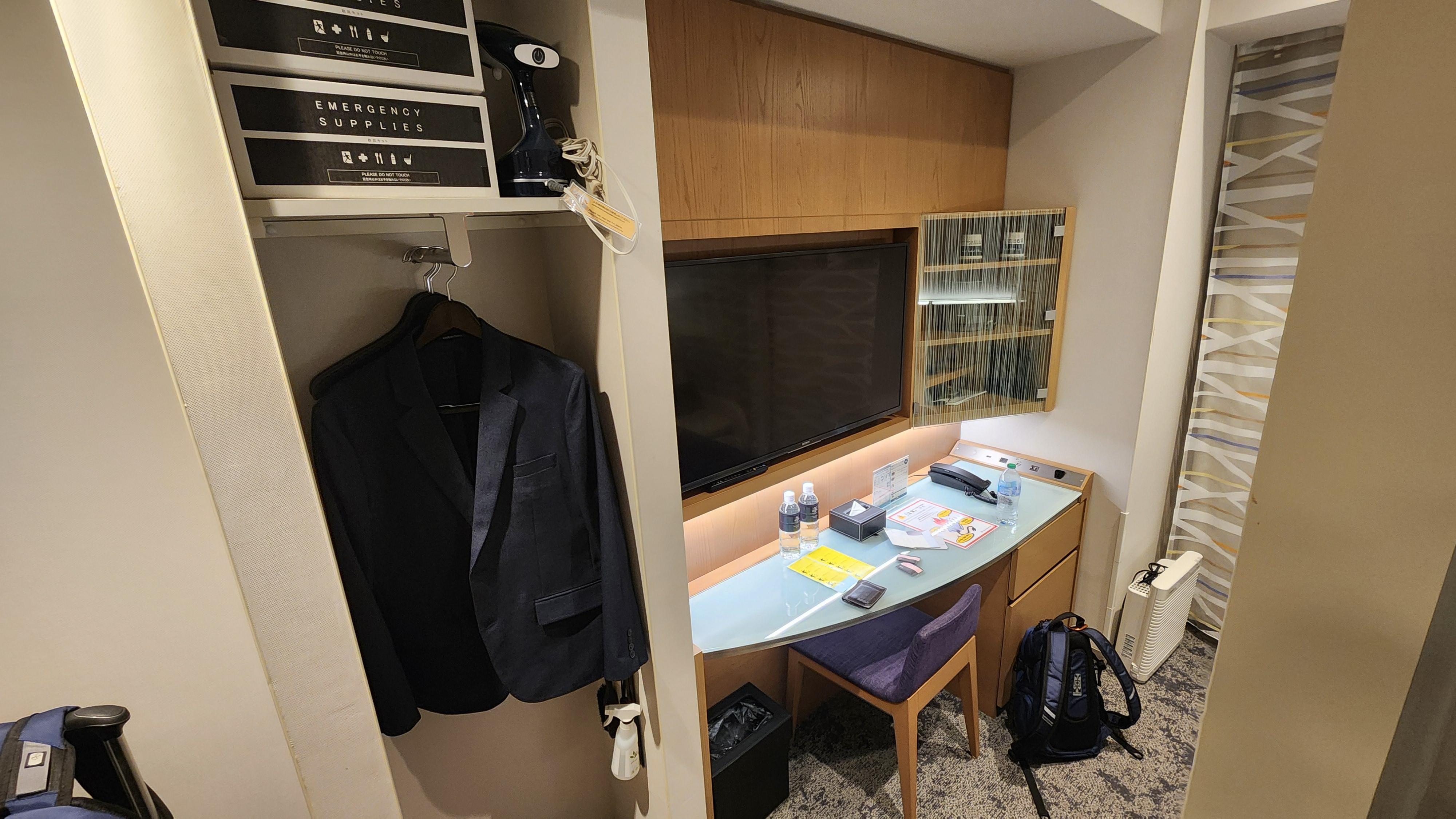 The hanger area and desk.  Note that there are no drawers or other places to put anything from your luggage away.